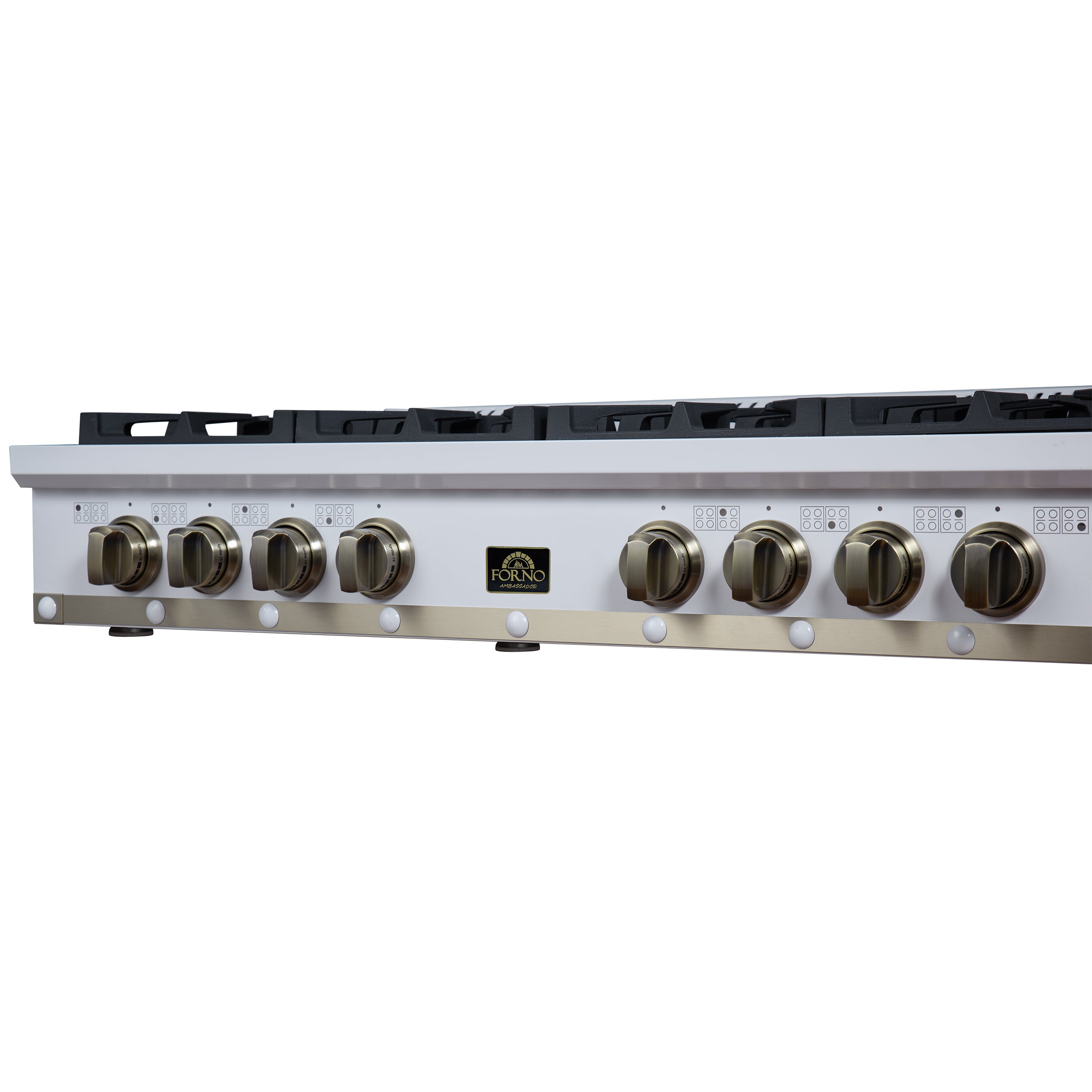 Forno Valente 48 in. White Gas Rangetop with 8 Sealed Burners and Cast Iron Grates | FCTGS5799-48CPWHT
