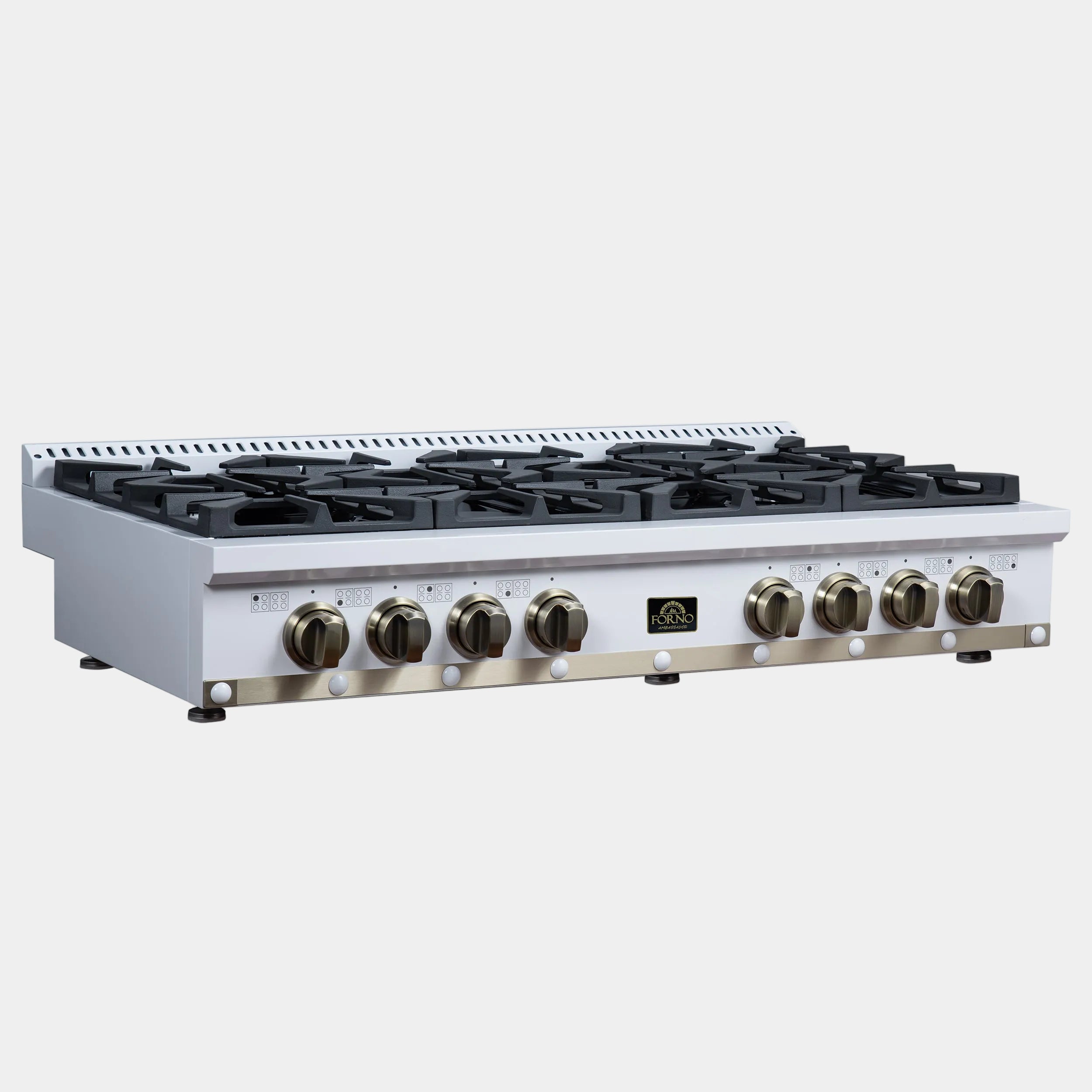 Forno Valente 48 in. White Gas Rangetop with 8 Sealed Burners and Cast Iron Grates | FCTGS5799-48CPWHT