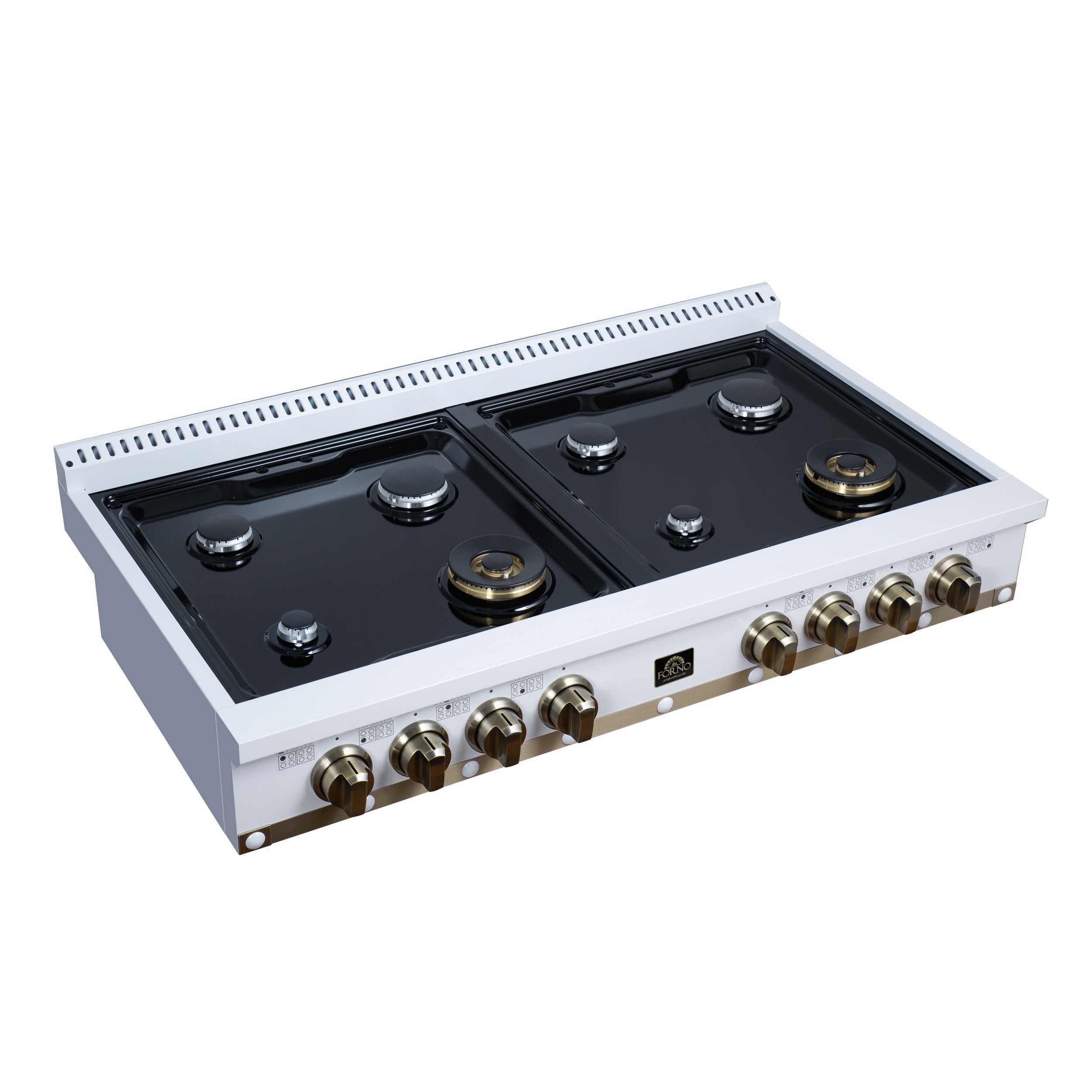 Forno Valente 48 in. White Gas Rangetop with 8 Sealed Burners and Cast Iron Grates | FCTGS5799-48CPWHT