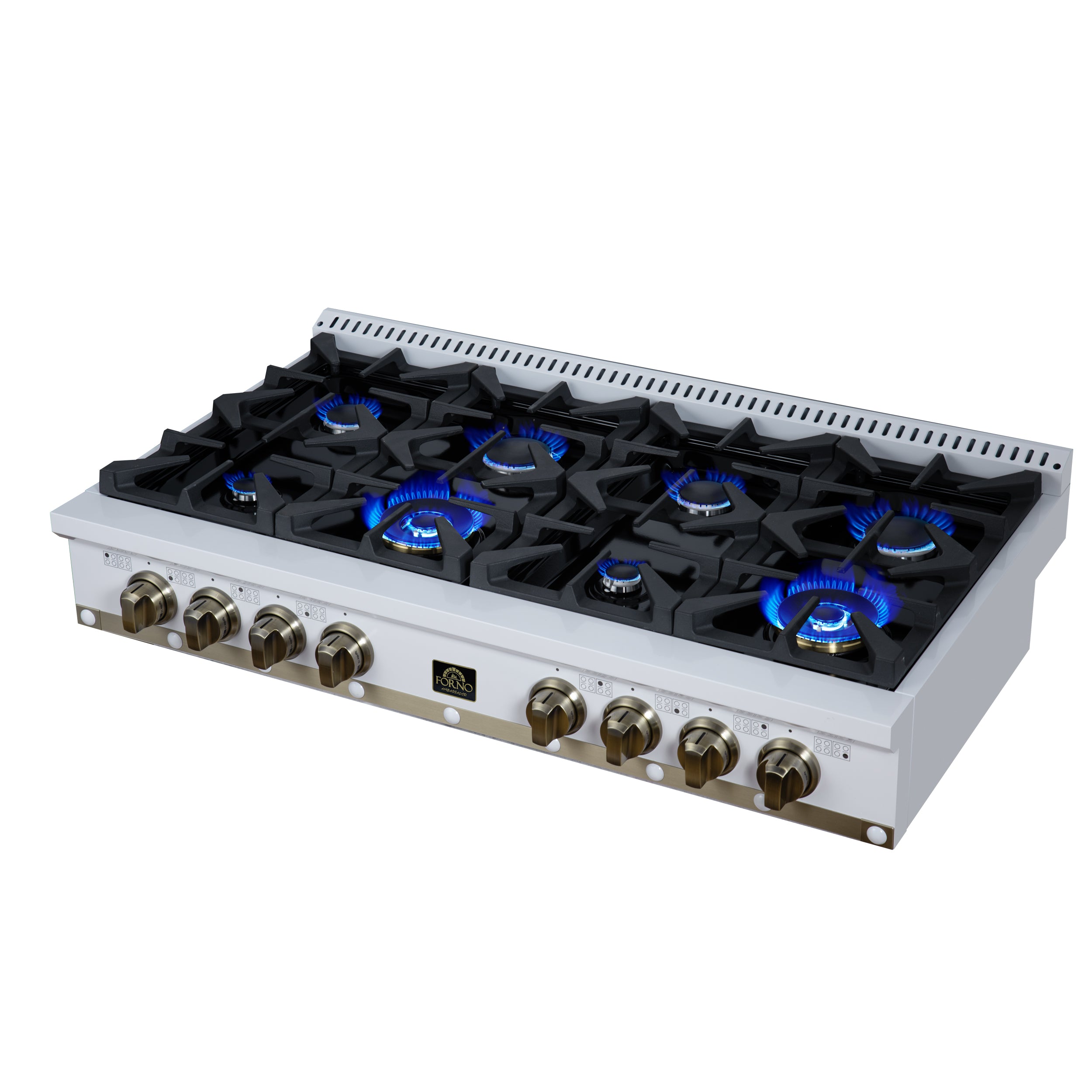 Forno Valente 48 in. White Gas Rangetop with 8 Sealed Burners and Cast Iron Grates | FCTGS5799-48CPWHT
