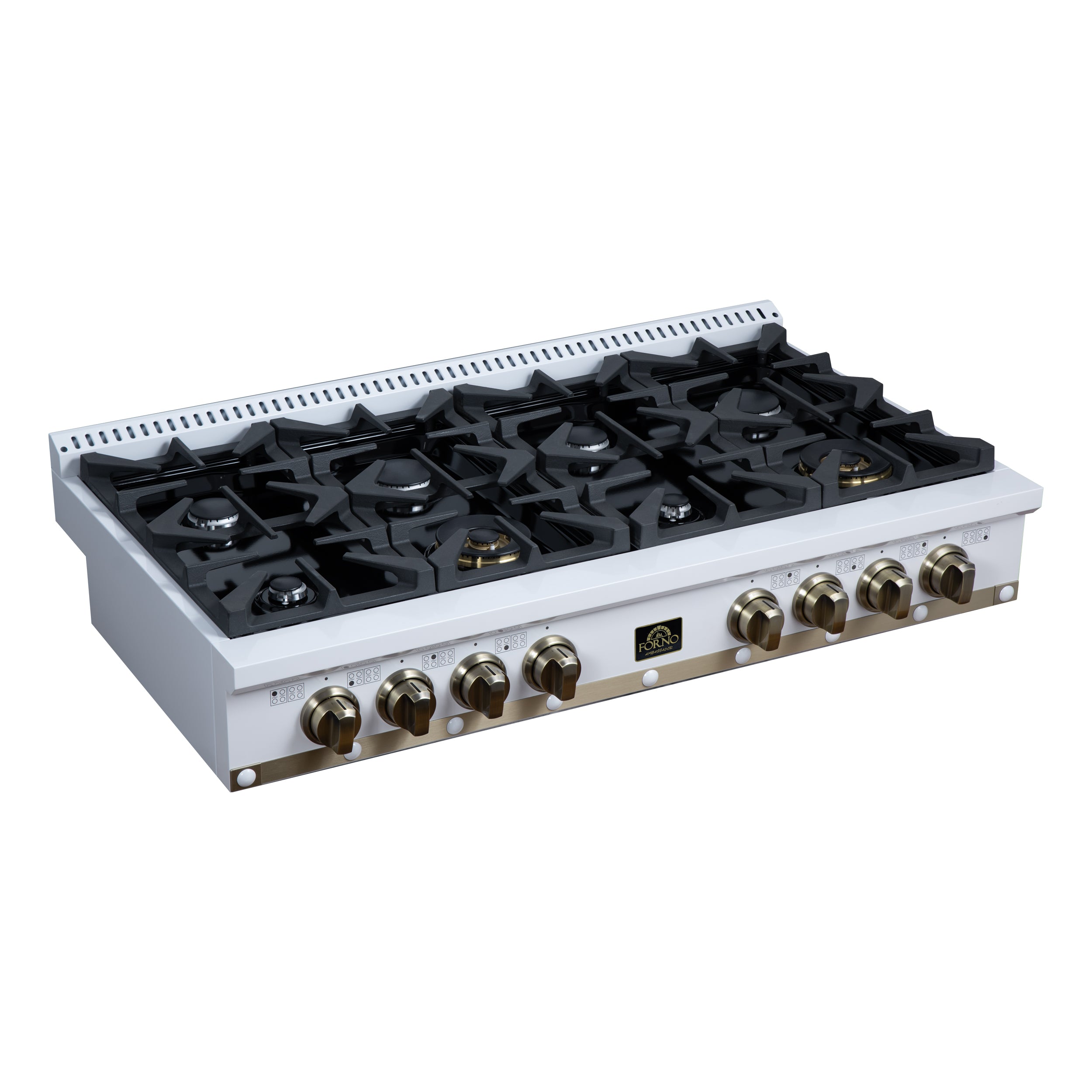 Forno Valente 48 in. White Gas Rangetop with 8 Sealed Burners and Cast Iron Grates | FCTGS5799-48CPWHT