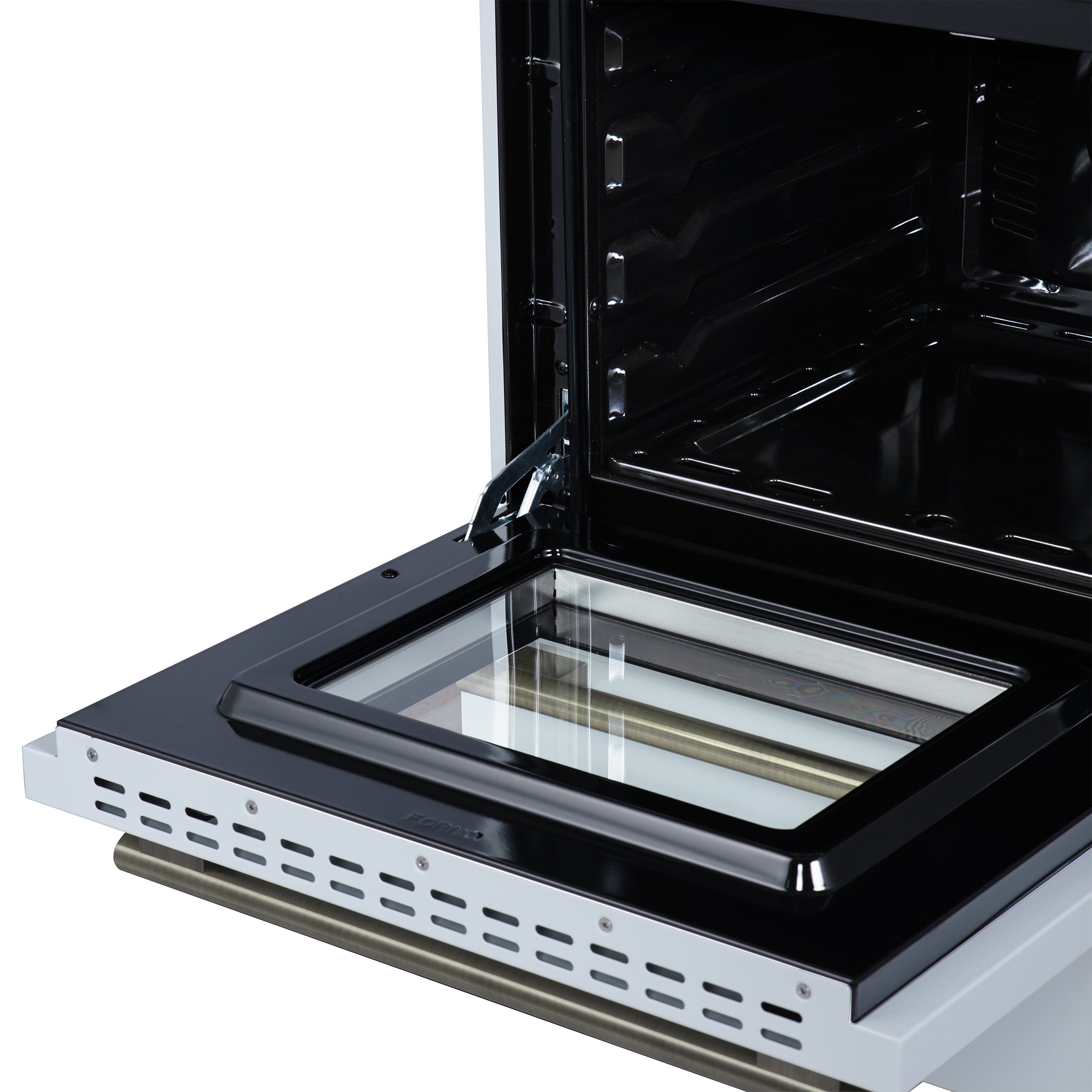 Forno Breno 24 in. 2.3 cu.ft. White Gas Range with 4 Burners, Air Fry Kit, Storage Drawer and Antique Brass Accents | FFSGS6272-24WHT