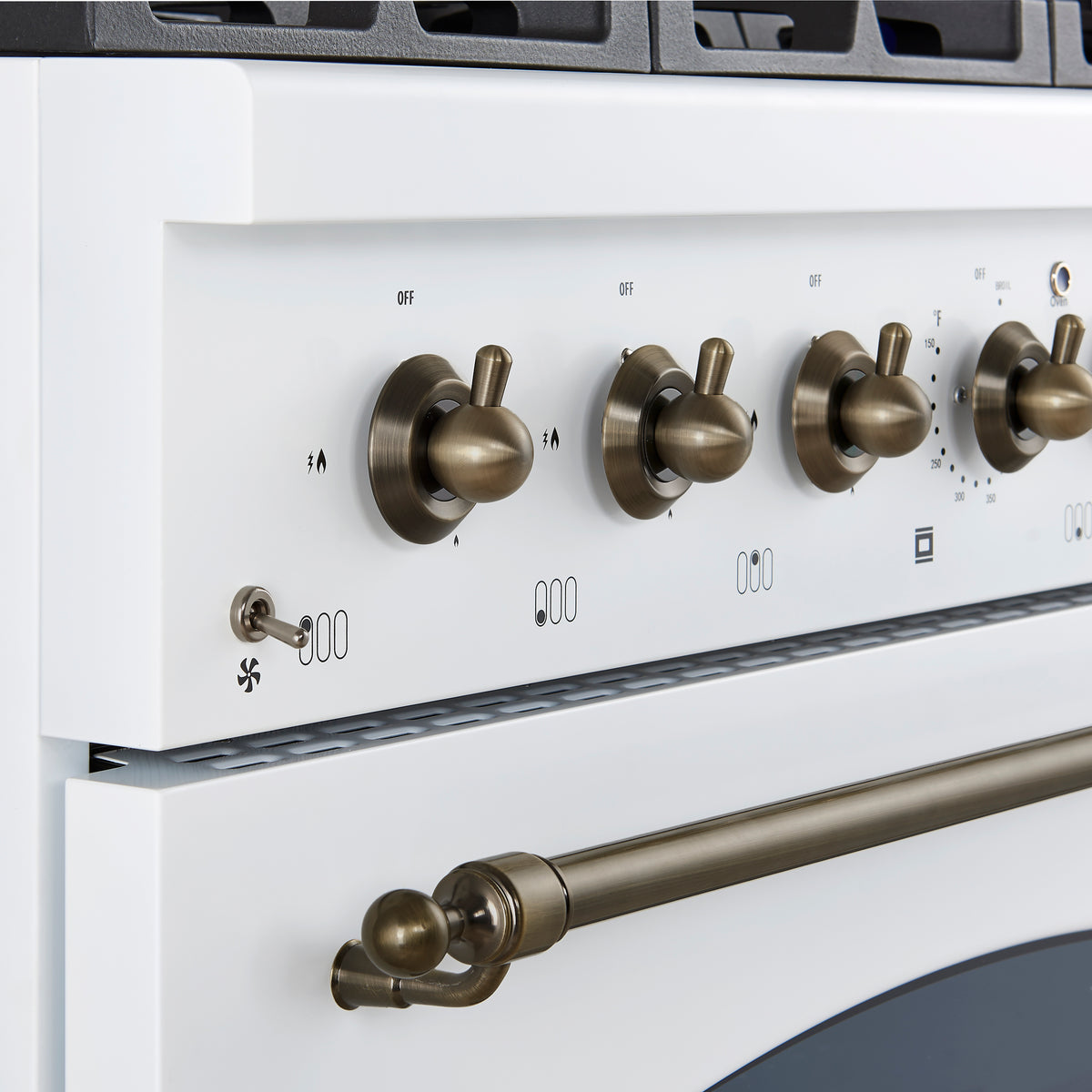 Forno Antico 36 in. 4.5 cu. ft. 6-Burner White Gas Range with Antique Brass Accents | FFSGS6219-36WHT