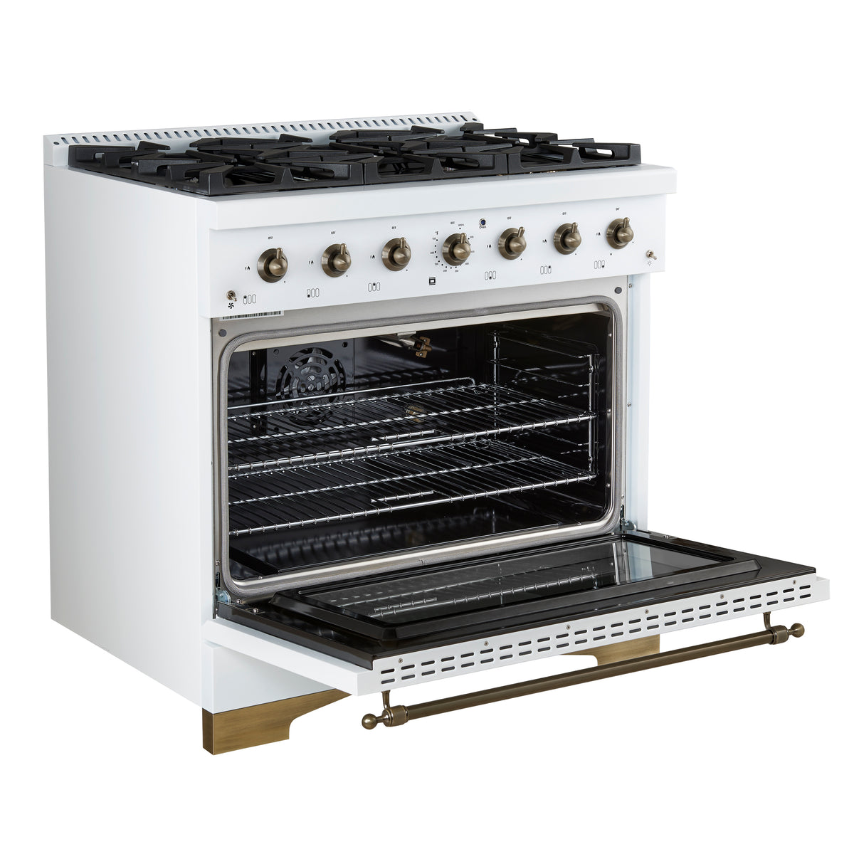 Forno Antico 36 in. 4.5 cu. ft. 6-Burner White Gas Range with Antique Brass Accents | FFSGS6219-36WHT