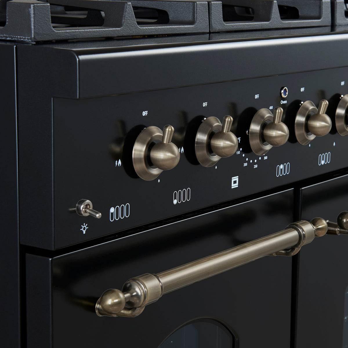 Forno Antico 48 in. 5.5 cu. ft. 8-Burner Black Gas Range with Antique Brass Accents | FFSGS6219-48BLK