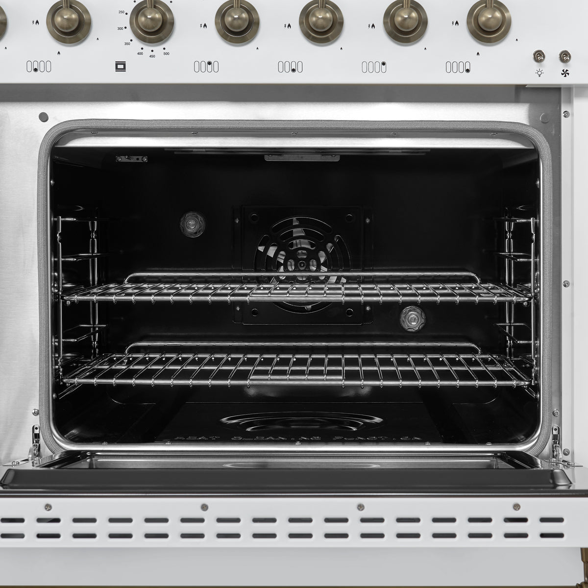 Forno Antico 48 in. 5.5 cu. ft. 8-Burner White Gas Range with Antique Brass Accents | FFSGS6219-48WHT