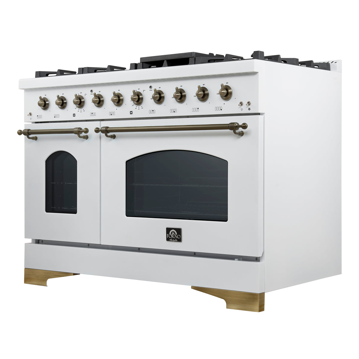 Forno Antico 48 in. 5.5 cu. ft. 8-Burner White Gas Range with Antique Brass Accents | FFSGS6219-48WHT