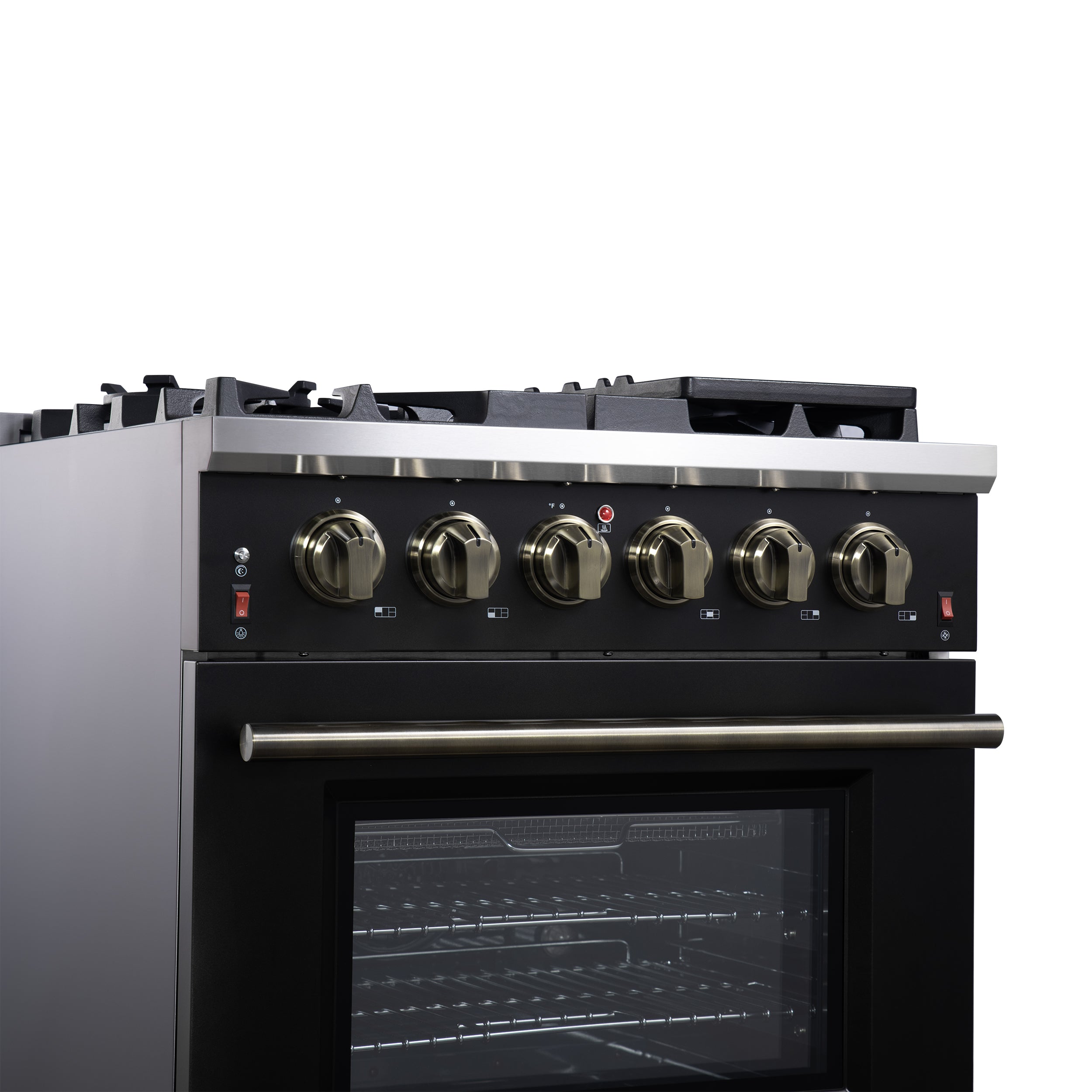 Forno Massimo 30 in. 4.32 cu. ft. 5-Burner Black Gas Range with Antique Brass Accents | FFSGS6239-30BLK