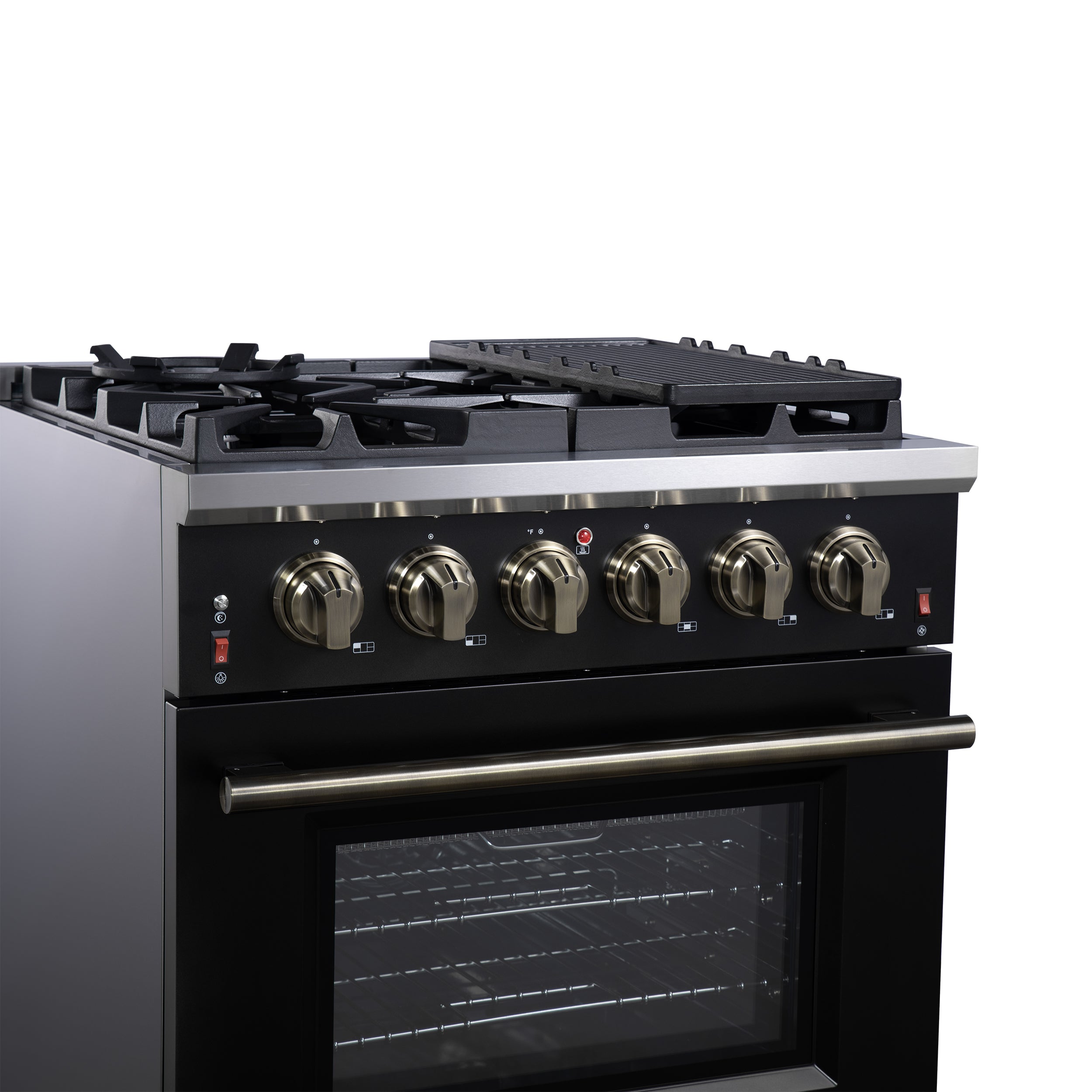 Forno Massimo 30 in. 4.32 cu. ft. 5-Burner Black Gas Range with Antique Brass Accents | FFSGS6239-30BLK