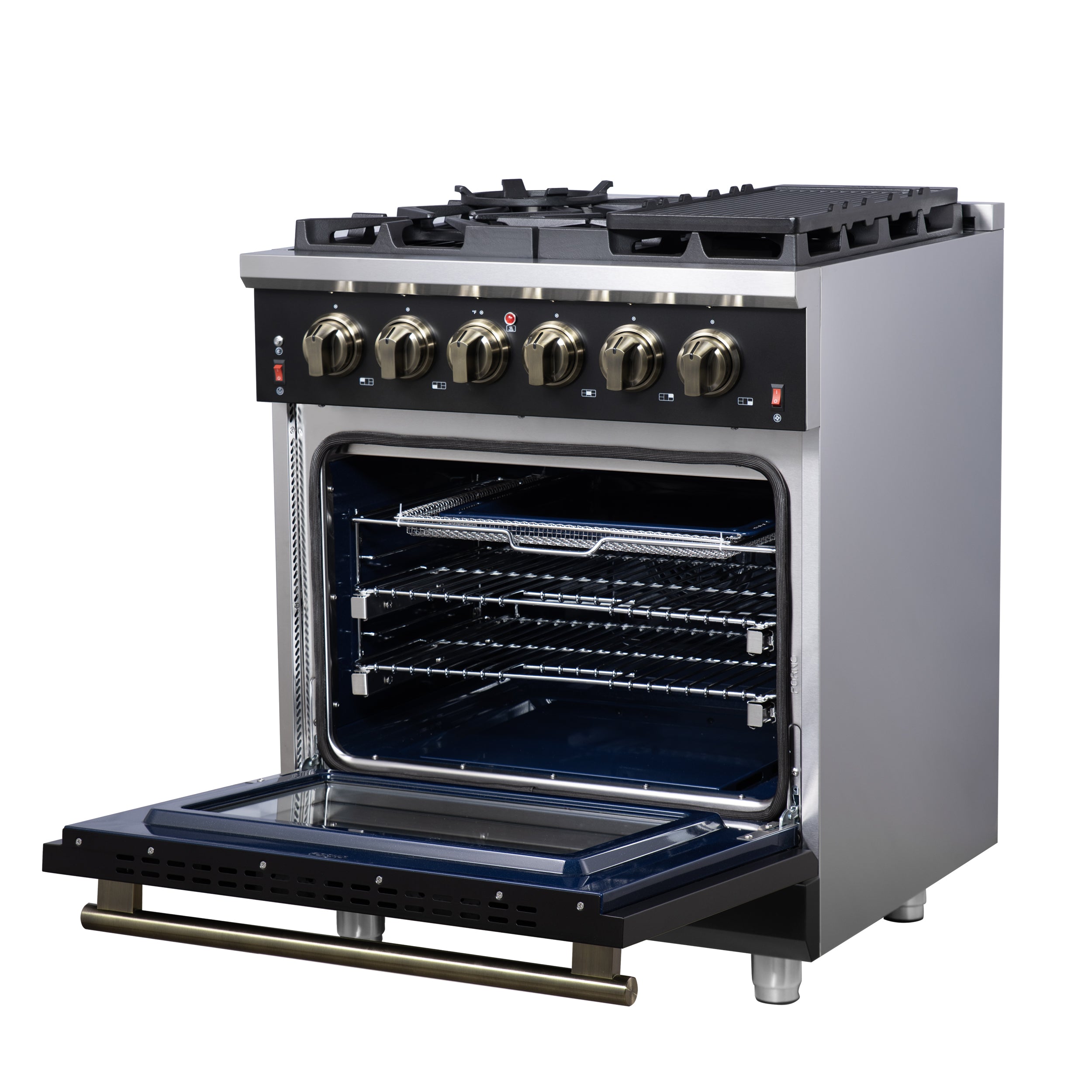 Forno Massimo 30 in. 4.32 cu. ft. 5-Burner Black Gas Range with Antique Brass Accents | FFSGS6239-30BLK