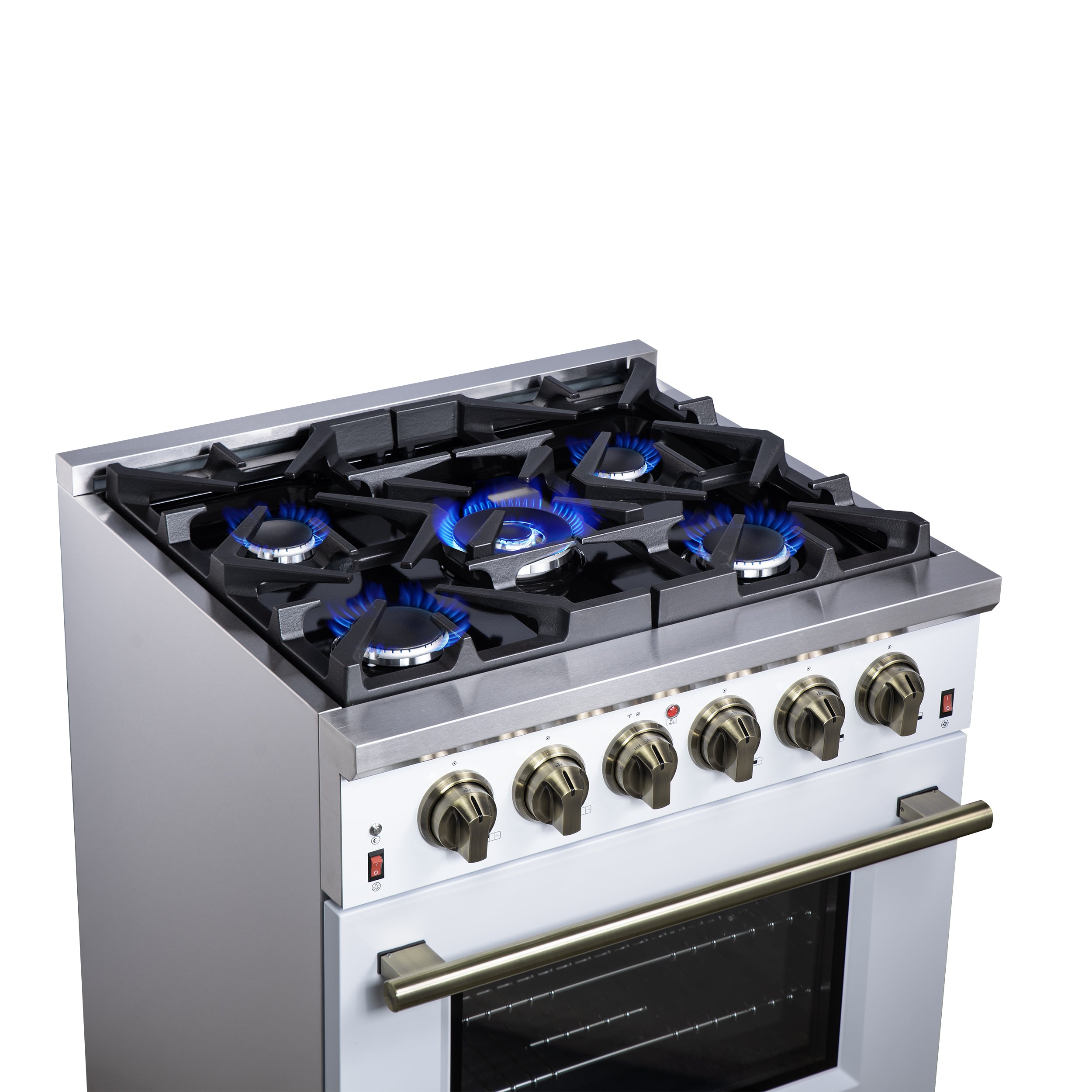 Forno Massimo 30 in. 4.32 cu. ft. 5-Burner White Gas Range with Antique Brass Accents | FFSGS6239-30WHT