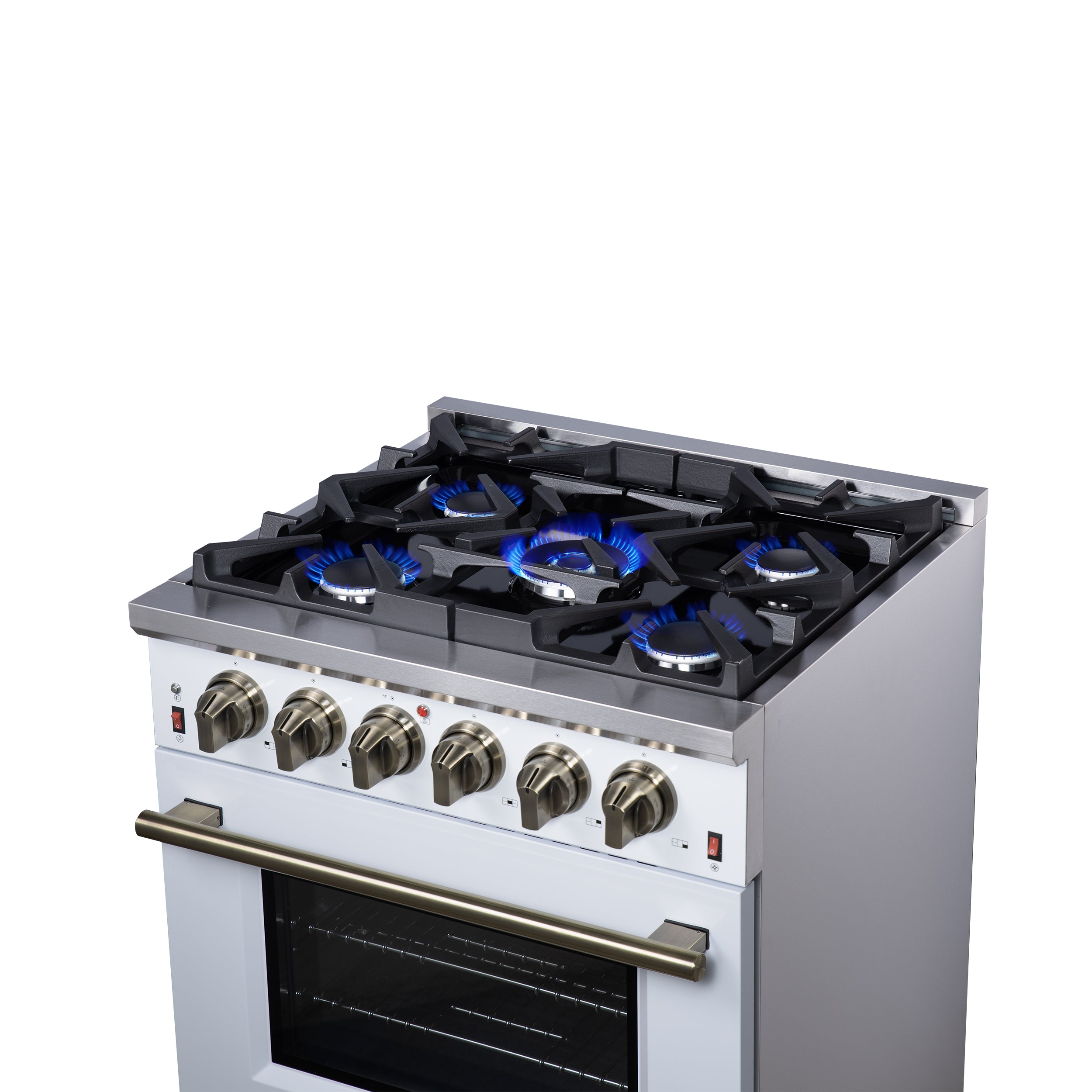 Forno Massimo 30 in. 4.32 cu. ft. 5-Burner White Gas Range with Antique Brass Accents | FFSGS6239-30WHT