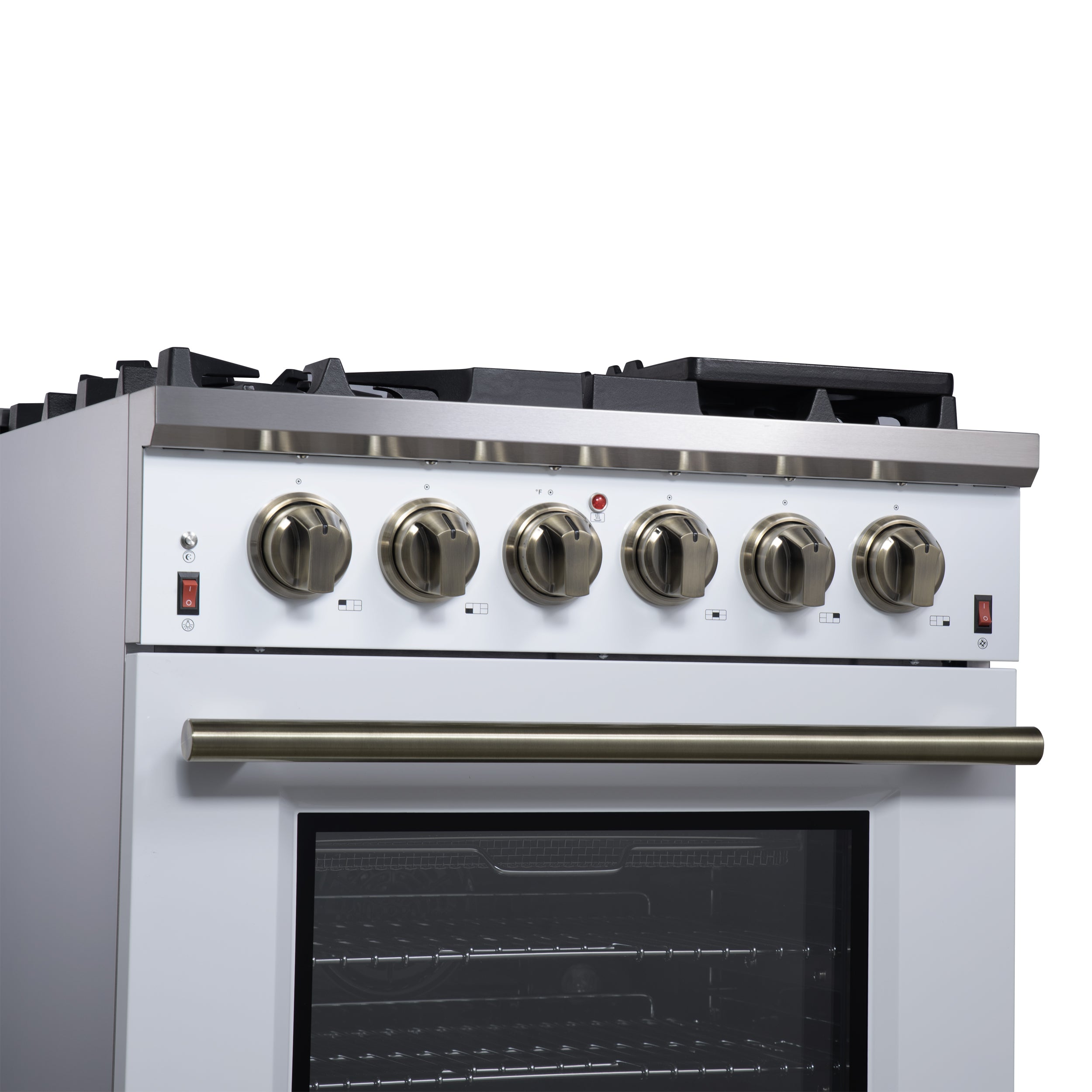 Forno Massimo 30 in. 4.32 cu. ft. 5-Burner White Gas Range with Antique Brass Accents | FFSGS6239-30WHT