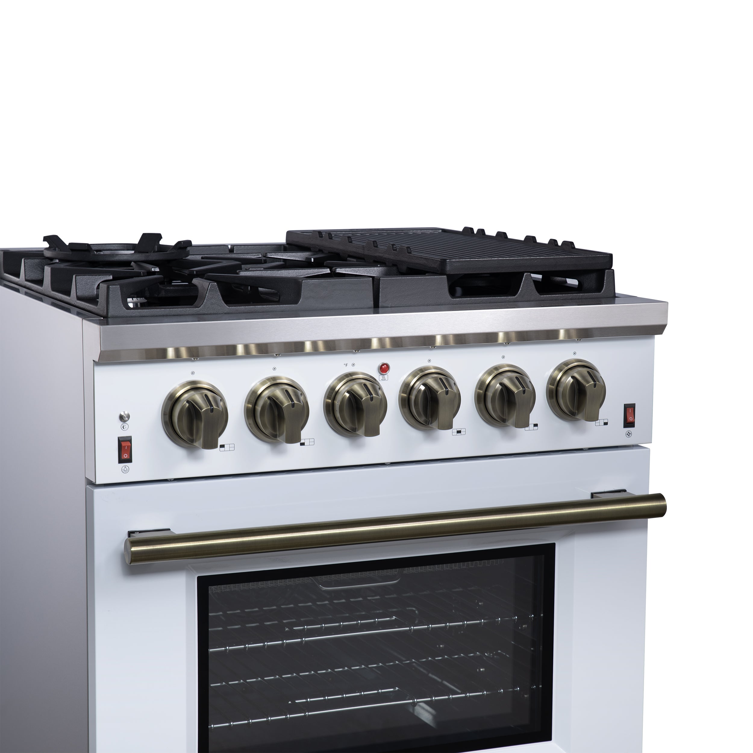 Forno Massimo 30 in. 4.32 cu. ft. 5-Burner White Gas Range with Antique Brass Accents | FFSGS6239-30WHT