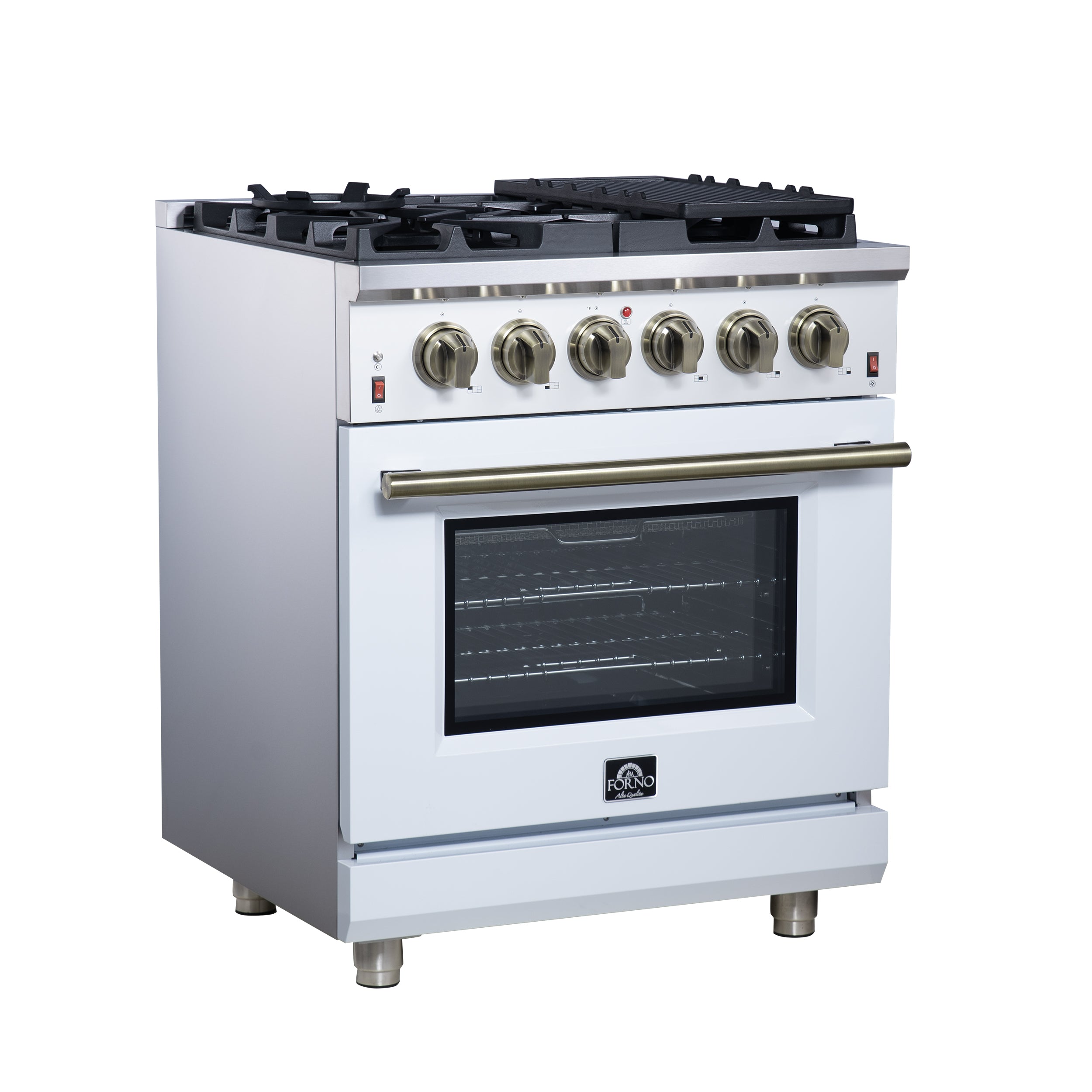 Forno Massimo 30 in. 4.32 cu. ft. 5-Burner White Gas Range with Antique Brass Accents | FFSGS6239-30WHT
