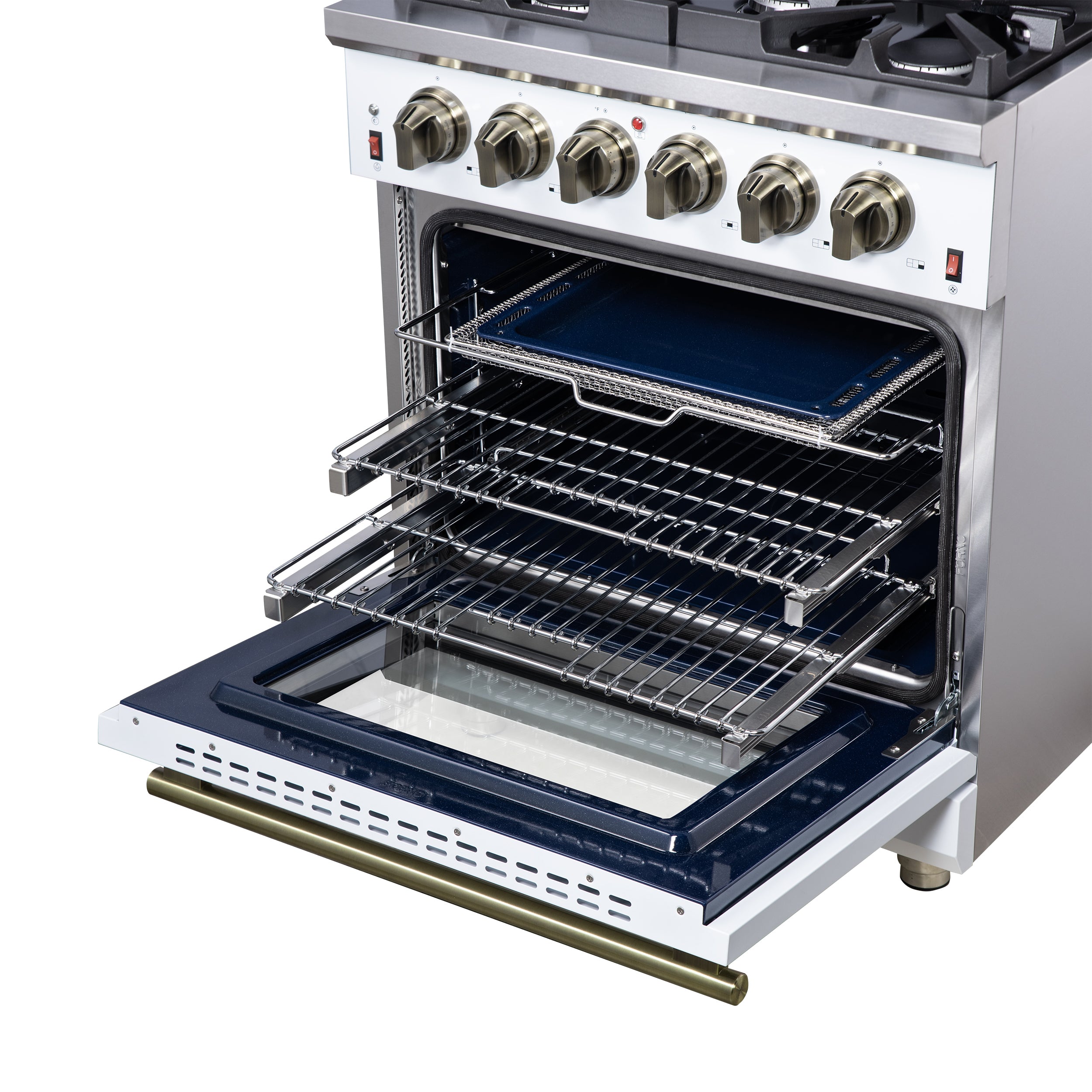 Forno Massimo 30 in. 4.32 cu. ft. 5-Burner White Gas Range with Antique Brass Accents | FFSGS6239-30WHT