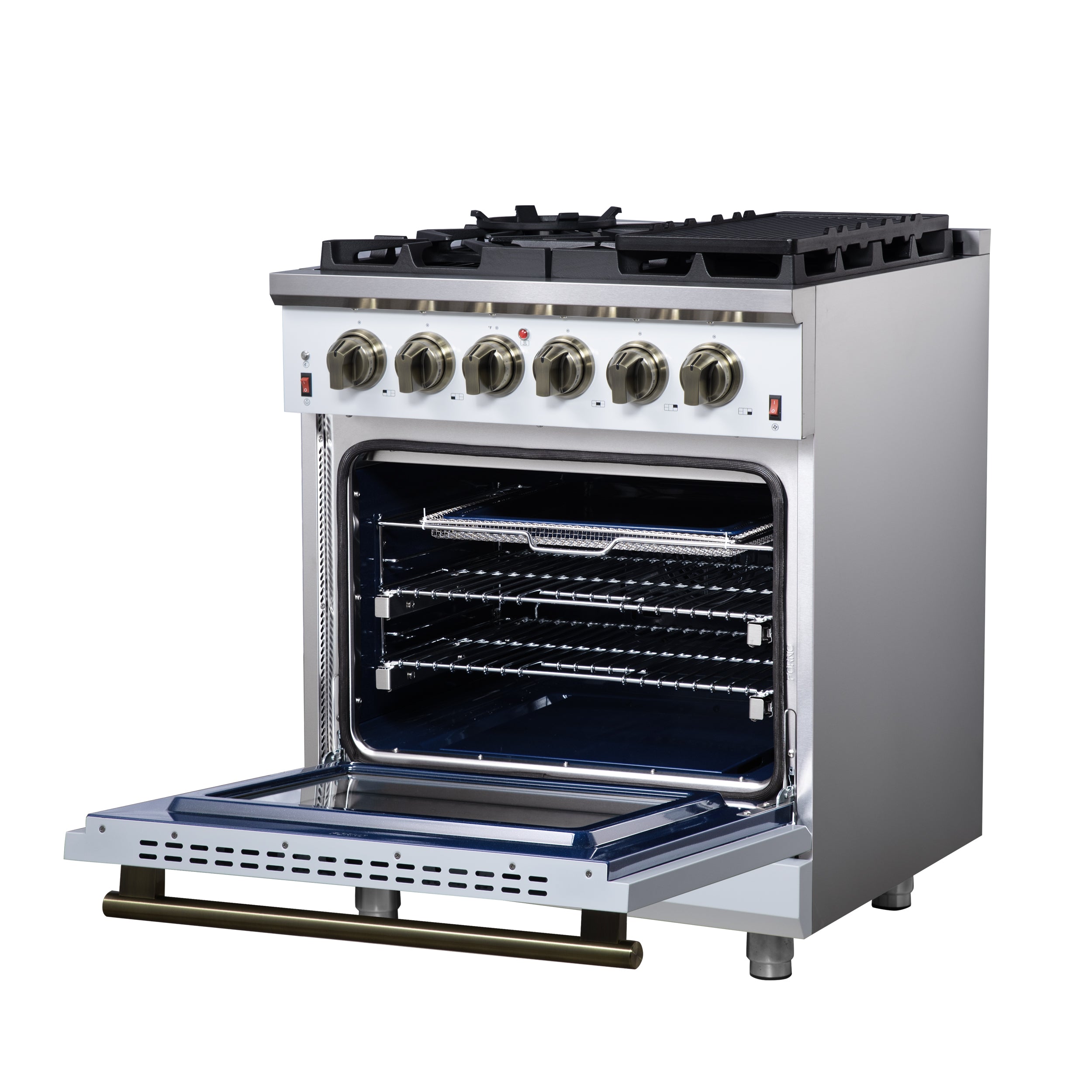 Forno Massimo 30 in. 4.32 cu. ft. 5-Burner White Gas Range with Antique Brass Accents | FFSGS6239-30WHT