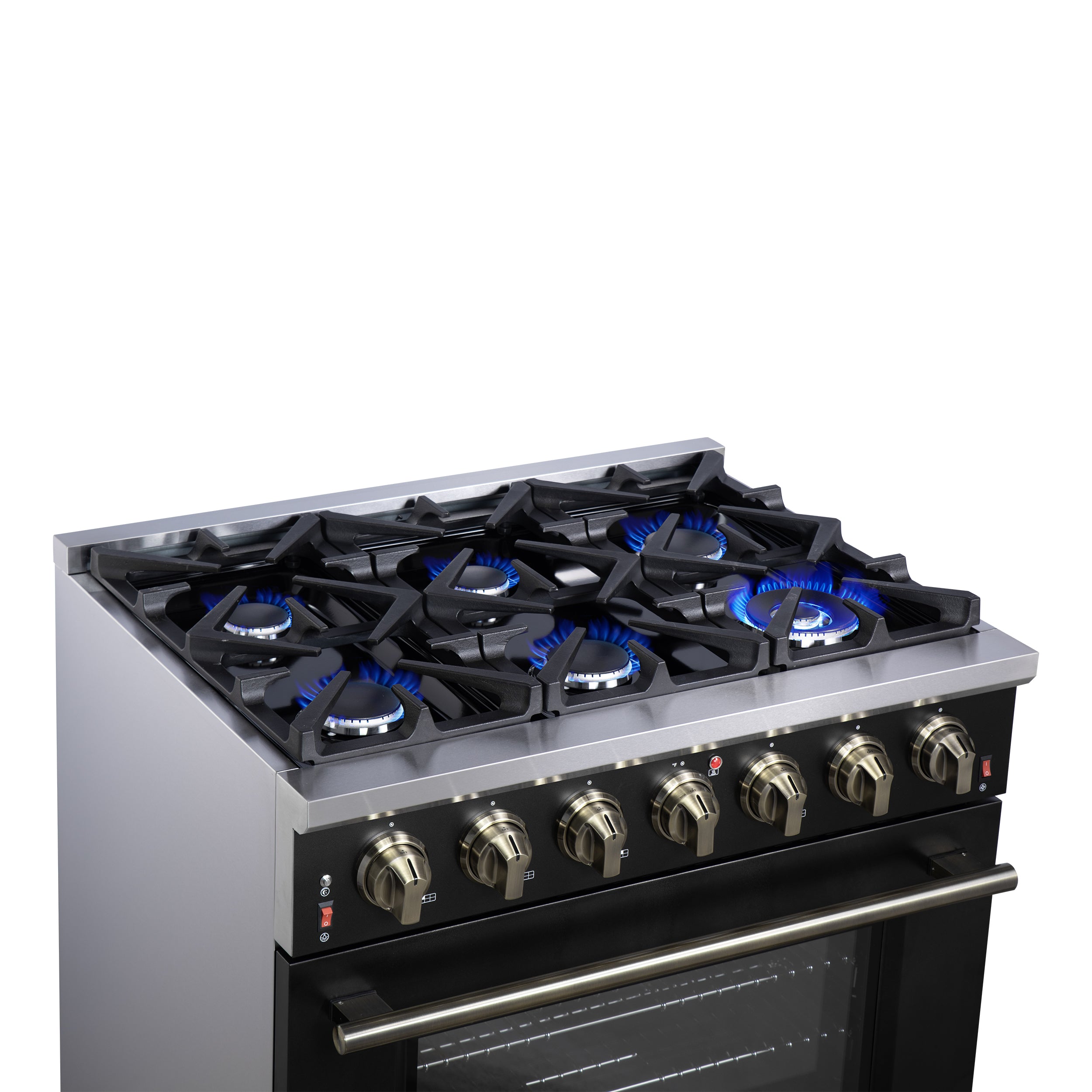 Forno Massimo 36 in. 5.36 cu. ft. 6-Burner Black Gas Range with Antique Brass Accents | FFSGS6239-36BLK