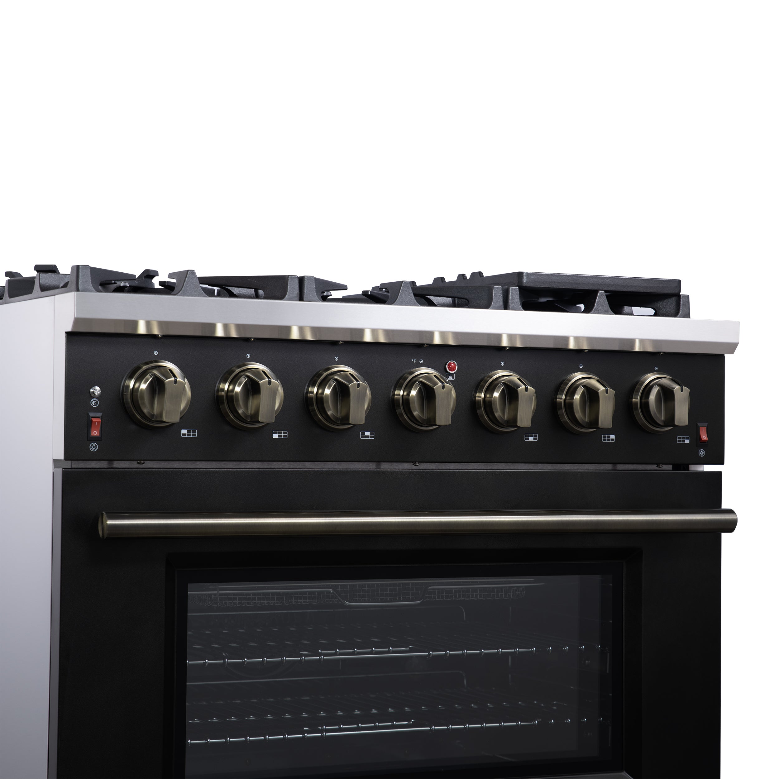 Forno Massimo 36 in. 5.36 cu. ft. 6-Burner Black Gas Range with Antique Brass Accents | FFSGS6239-36BLK
