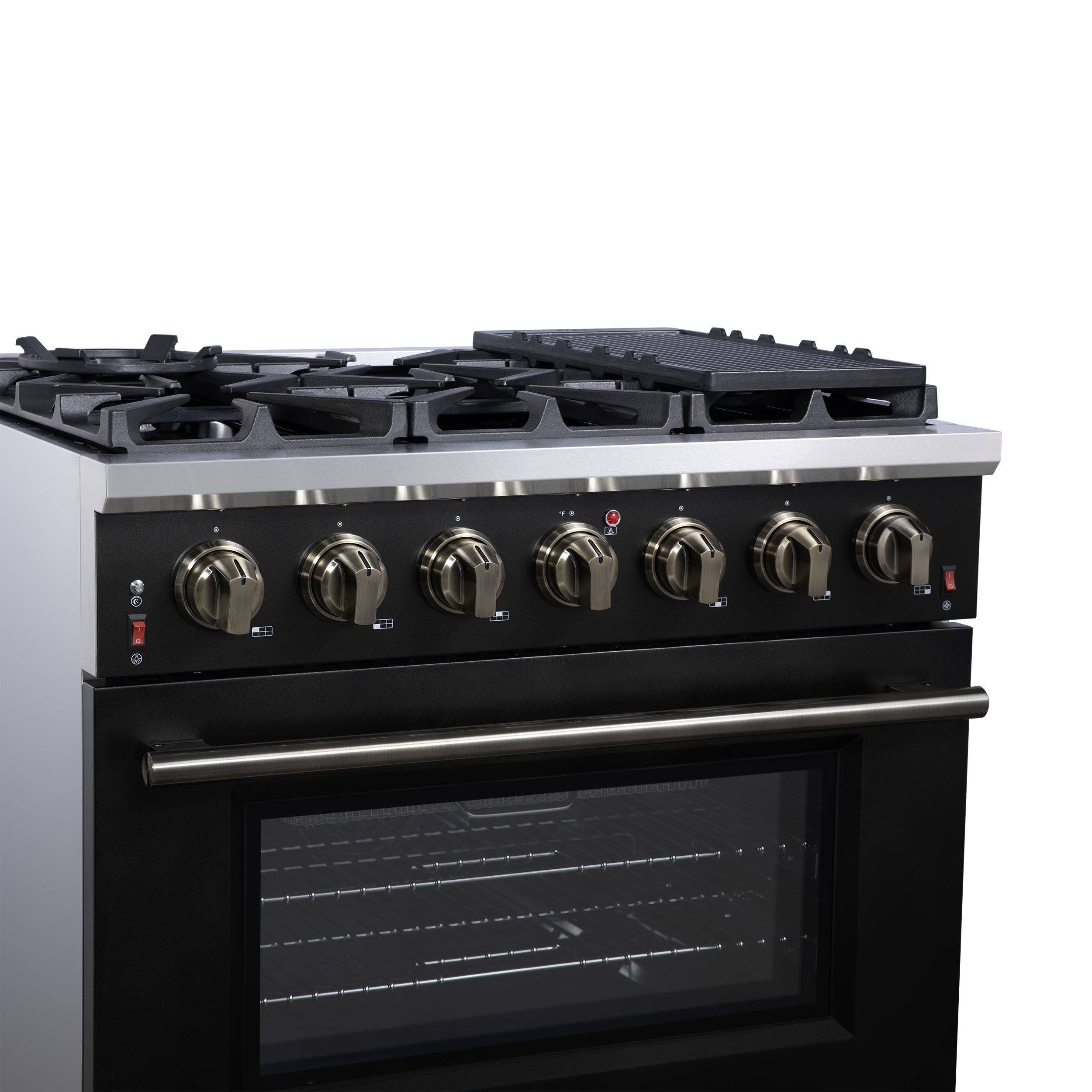 Forno Massimo 36 in. 5.36 cu. ft. 6-Burner Black Gas Range with Antique Brass Accents | FFSGS6239-36BLK