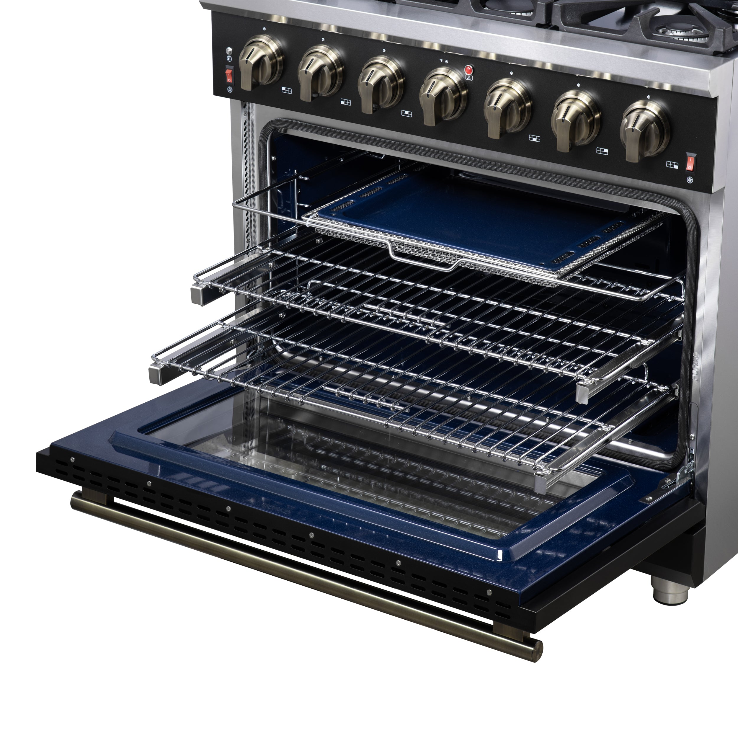 Forno Massimo 36 in. 5.36 cu. ft. 6-Burner Black Gas Range with Antique Brass Accents | FFSGS6239-36BLK