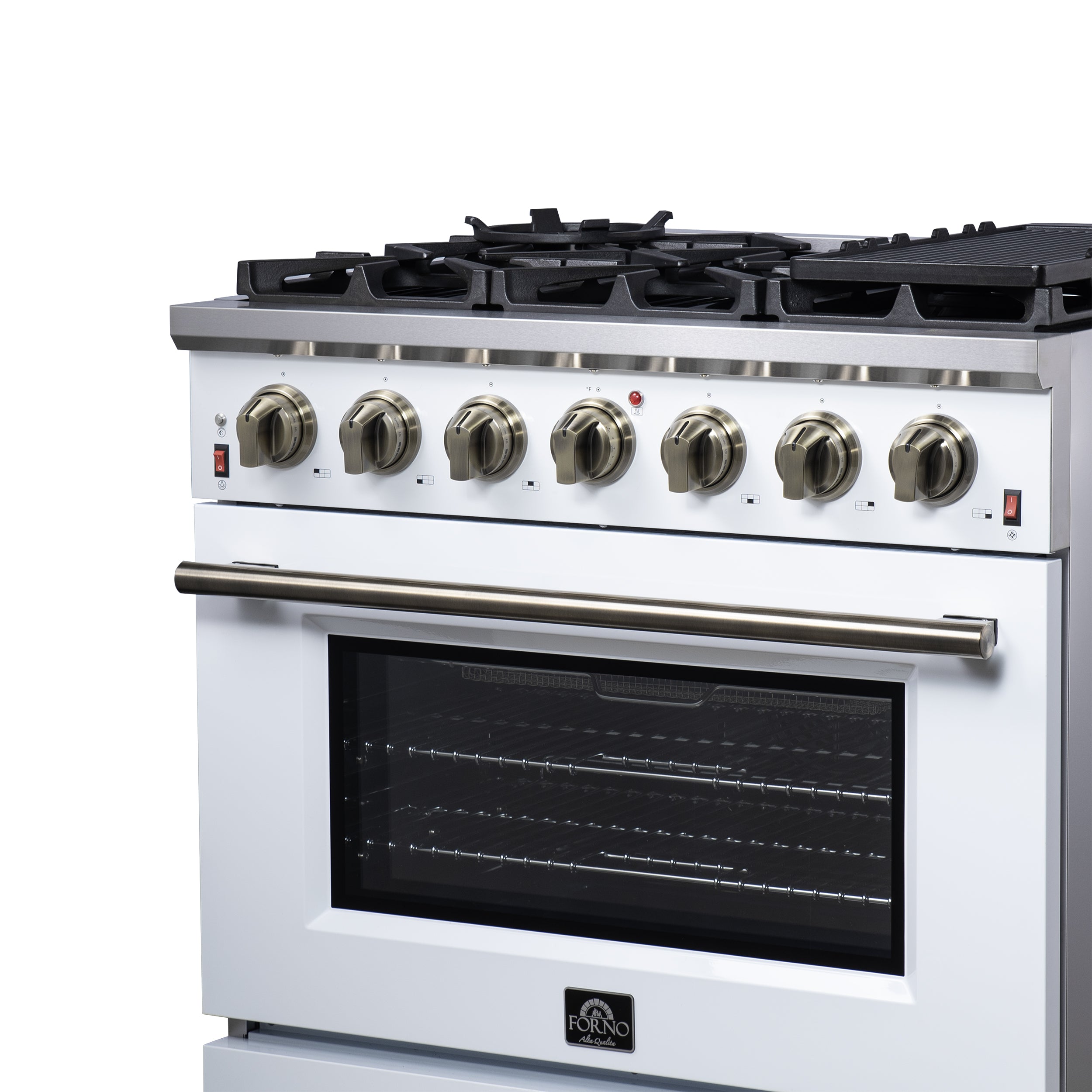 Forno Massimo 36 in. 5.36 cu. ft. 6-Burner White Gas Range with Antique Brass Accents | FFSGS6239-36WHT