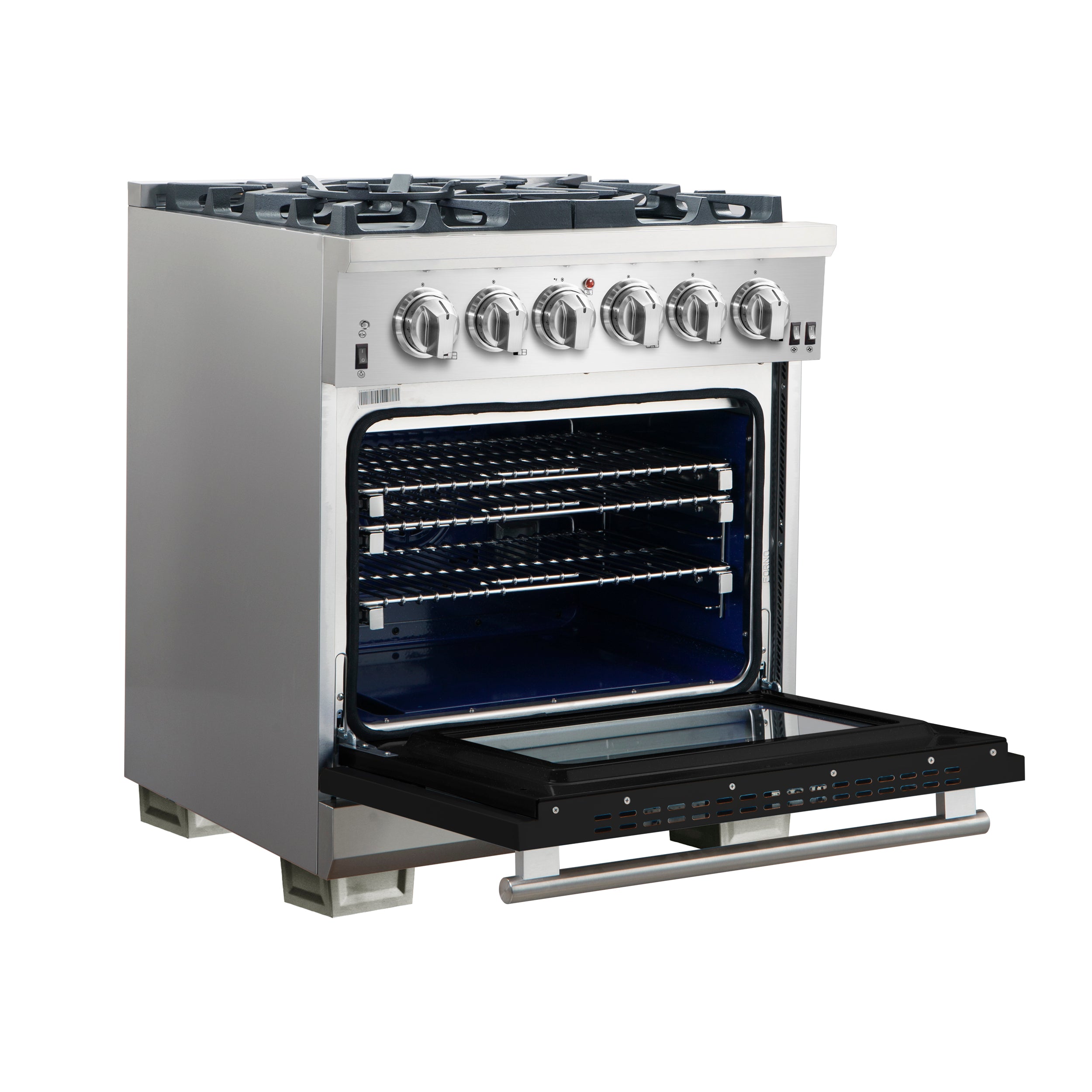Forno Capriasca 30 in. 4.32 cu. ft. 5-burner Black Gas Range with Brass Burners 4.32 cu. ft. | FFSGS6260-30BLK
