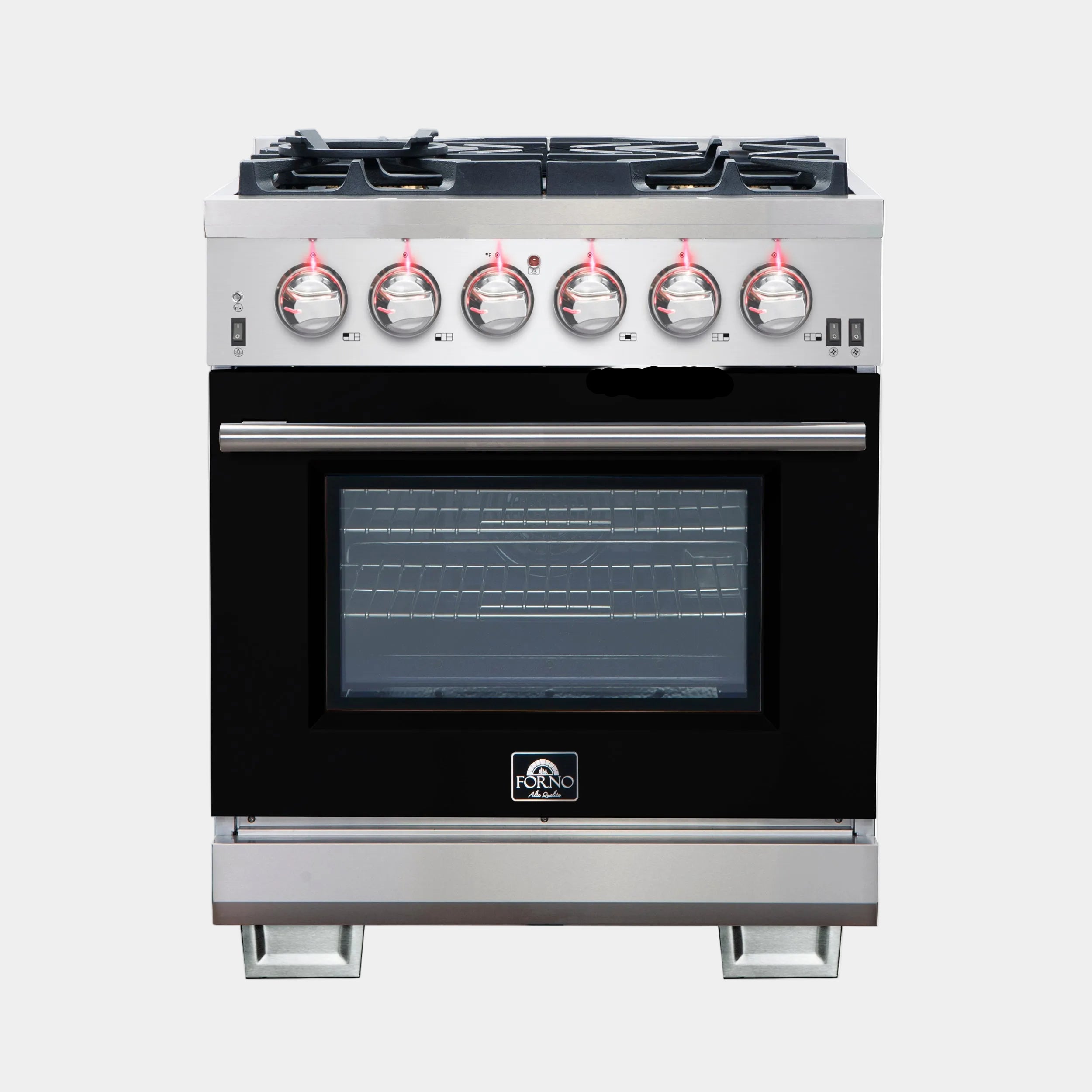 Forno Capriasca 30 in. 4.32 cu. ft. 5-burner Black Gas Range with Brass Burners 4.32 cu. ft. | FFSGS6260-30BLK