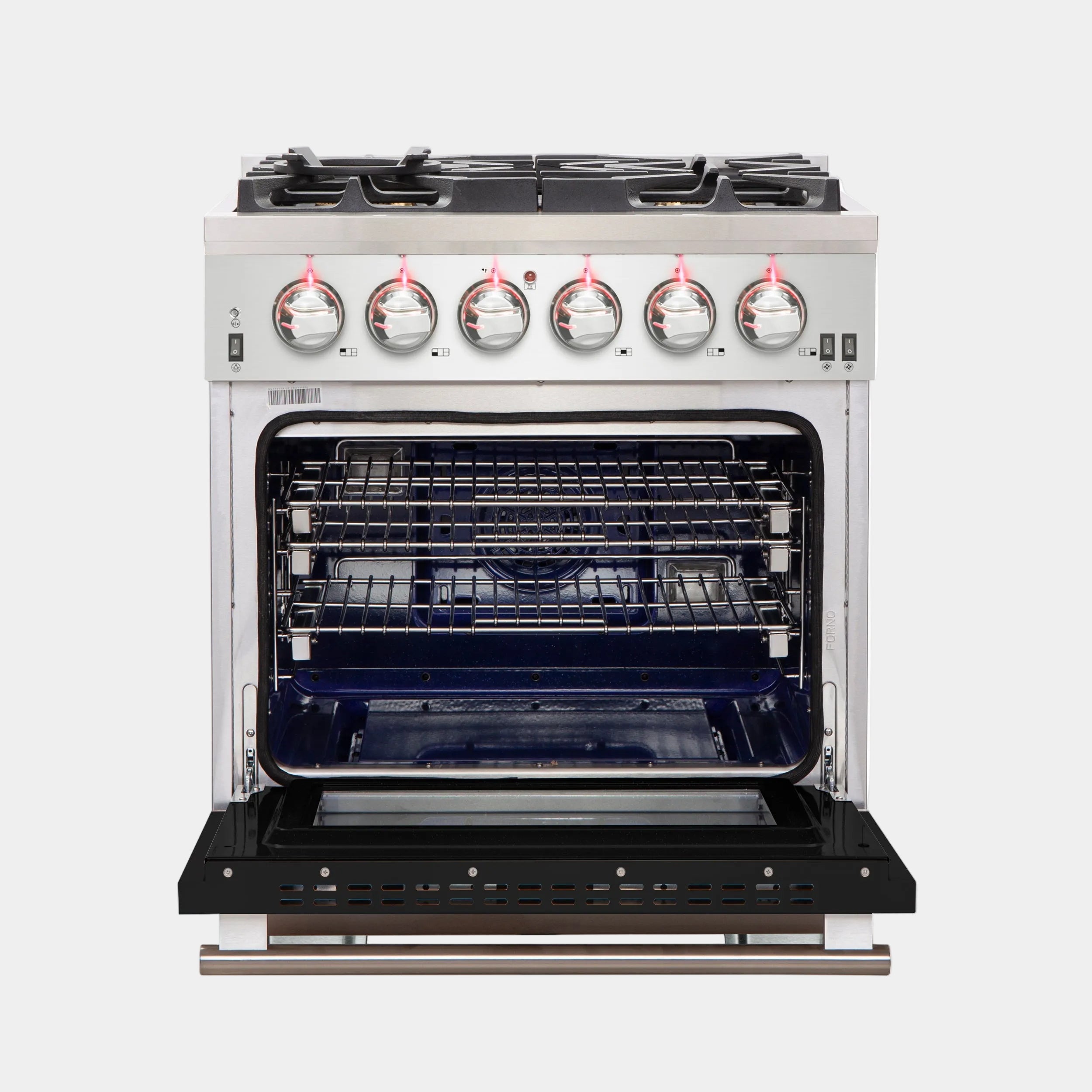Forno Capriasca 30 in. 4.32 cu. ft. 5-burner Black Gas Range with Brass Burners 4.32 cu. ft. | FFSGS6260-30BLK