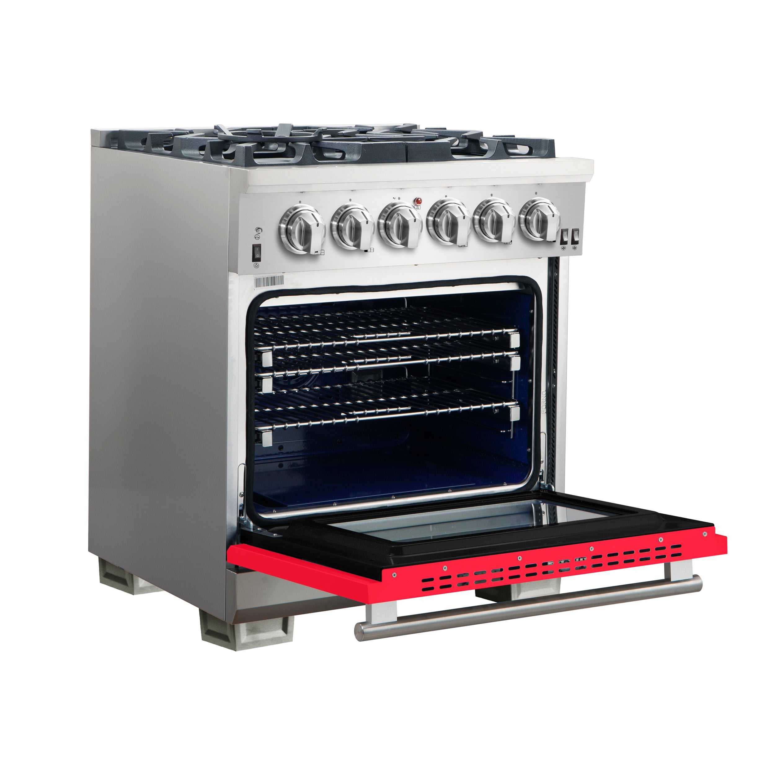Forno Capriasca 30 in. 4.32 cu. ft. 5-burner Red Gas Range with Brass Burners 4.32 cu. ft. | FFSGS6260-30RED