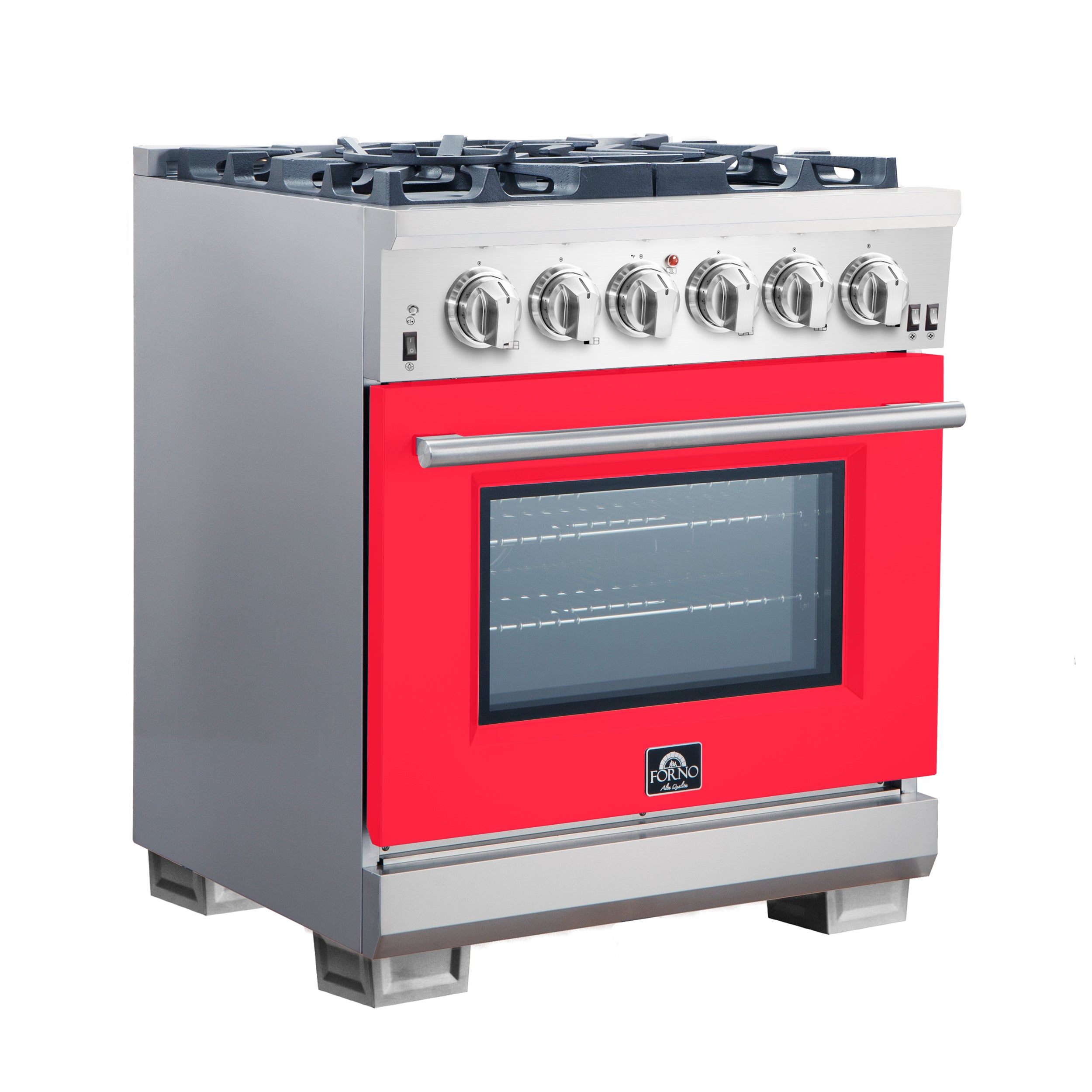 Forno Capriasca 30 in. 4.32 cu. ft. 5-burner Red Gas Range with Brass Burners 4.32 cu. ft. | FFSGS6260-30RED