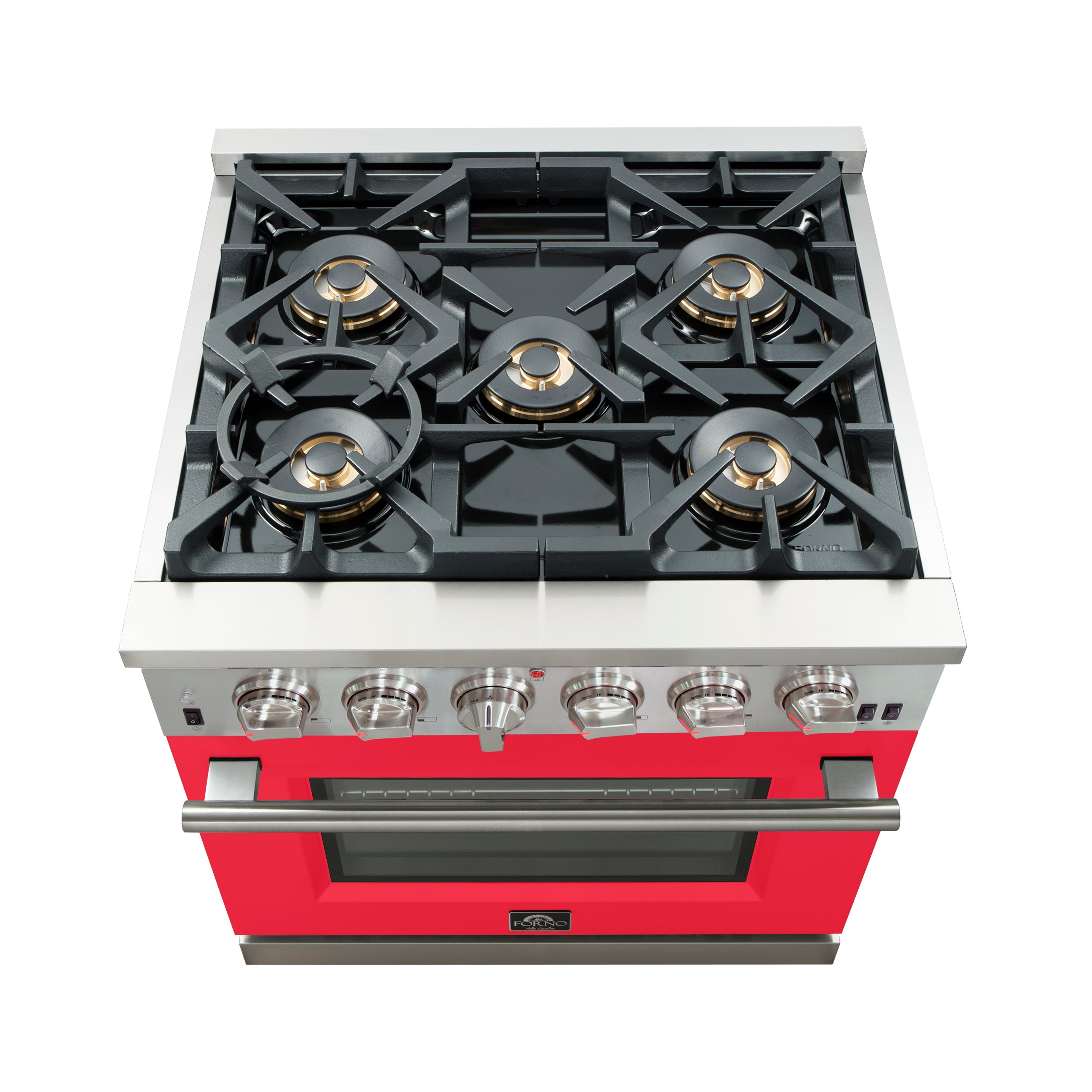 Forno Capriasca 30 in. 4.32 cu. ft. 5-burner Red Gas Range with Brass Burners 4.32 cu. ft. | FFSGS6260-30RED