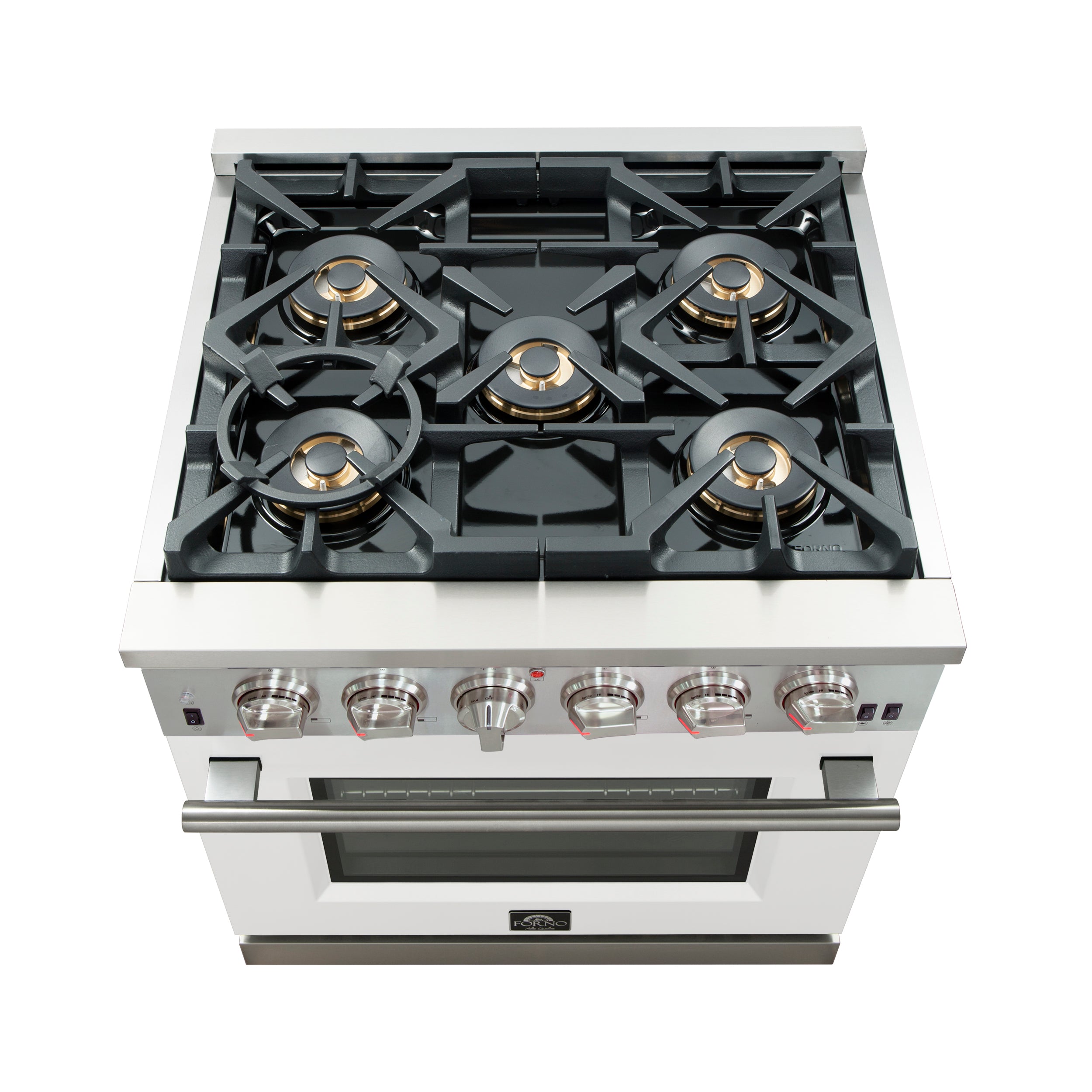 Forno Capriasca 30 in. 4.32 cu. ft. 5-burner White Gas Range with Brass Burners 4.32 cu. ft. | FFSGS6260-30WHT