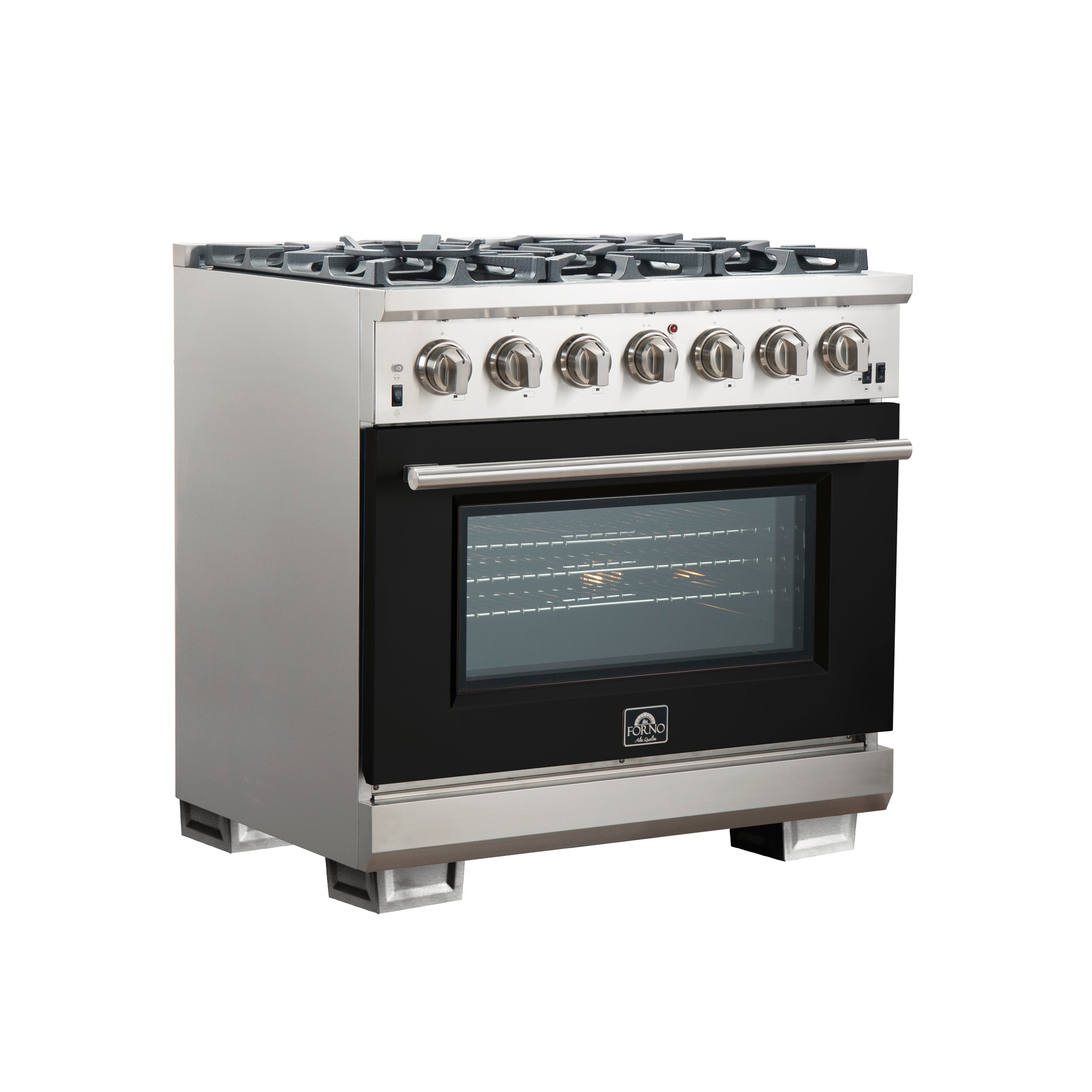 Forno Capriasca 36 In. 5.36 cu. ft. 6-burner Black Gas Range with Brass Burners | FFSGS6260-36BLK