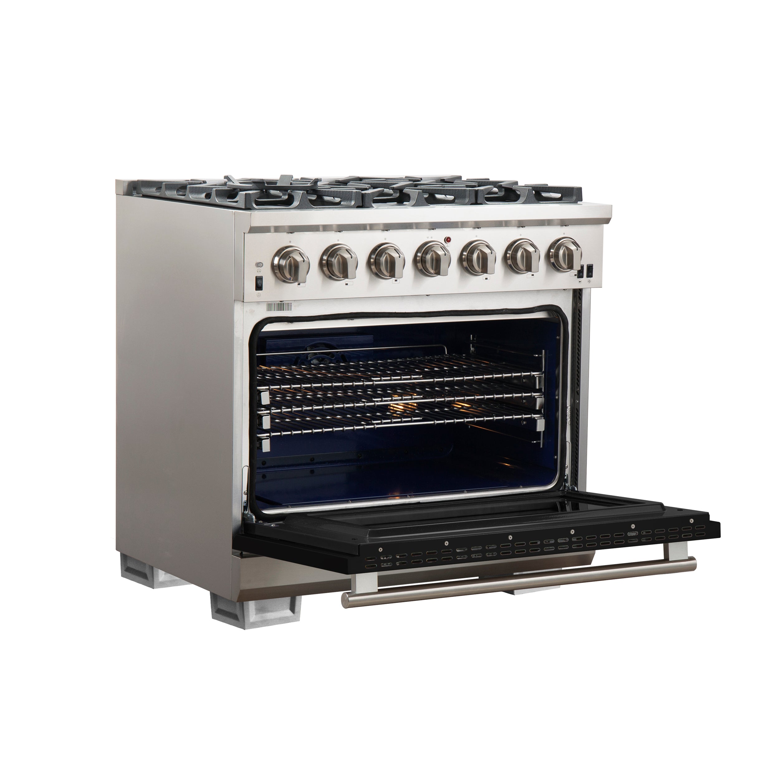 Forno Capriasca 36 In. 5.36 cu. ft. 6-burner Black Gas Range with Brass Burners | FFSGS6260-36BLK