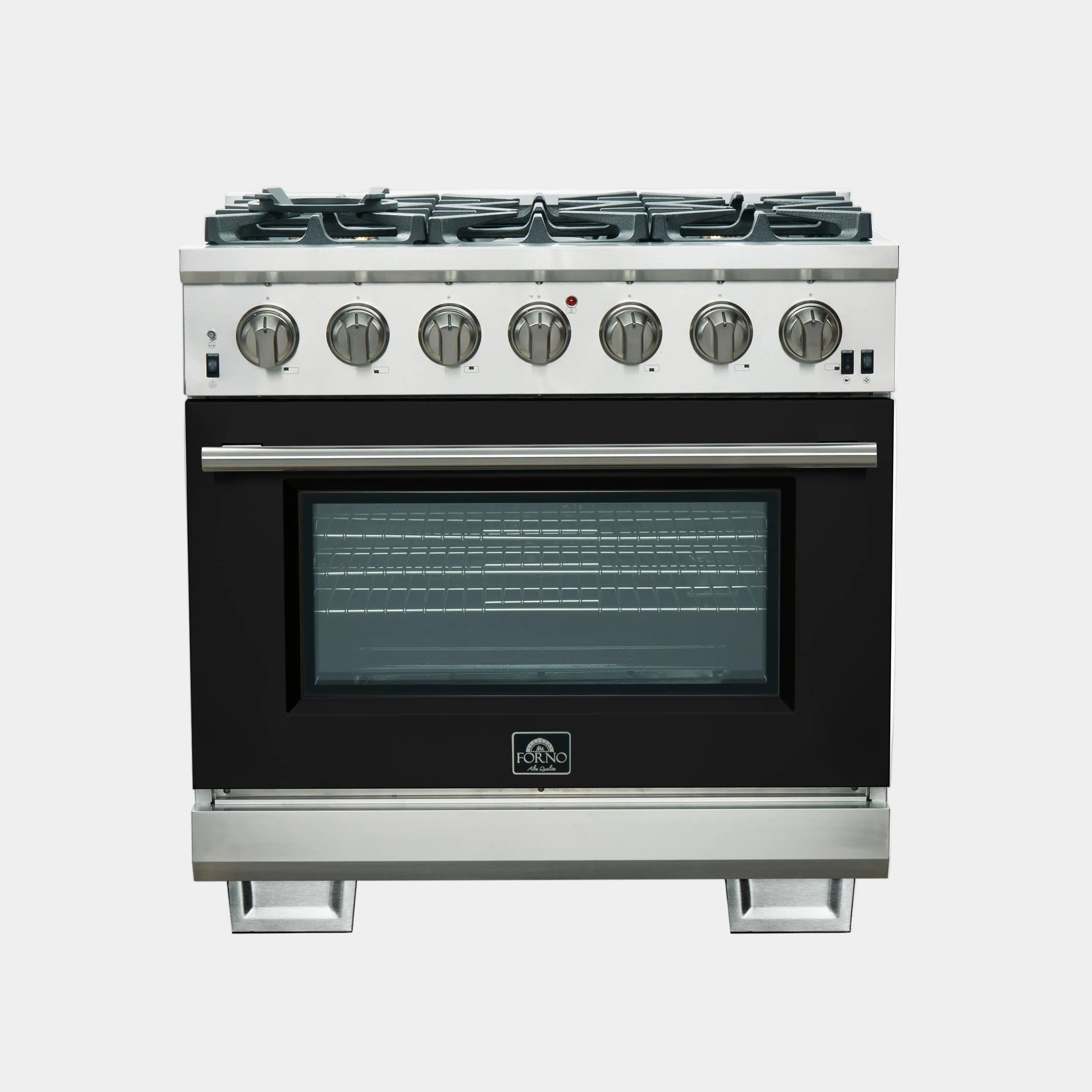 Forno Capriasca 36 In. 5.36 cu. ft. 6-burner Black Gas Range with Brass Burners | FFSGS6260-36BLK