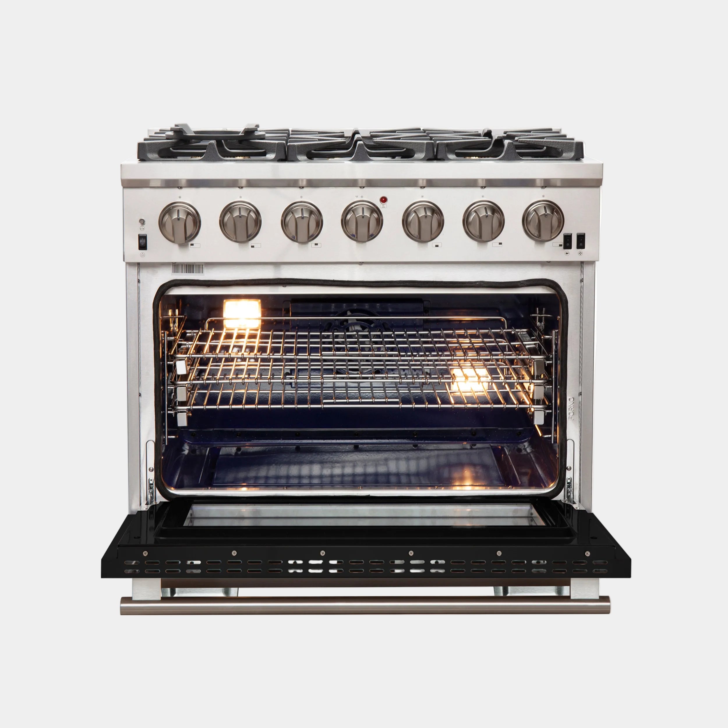 Forno Capriasca 36 In. 5.36 cu. ft. 6-burner Black Gas Range with Brass Burners | FFSGS6260-36BLK