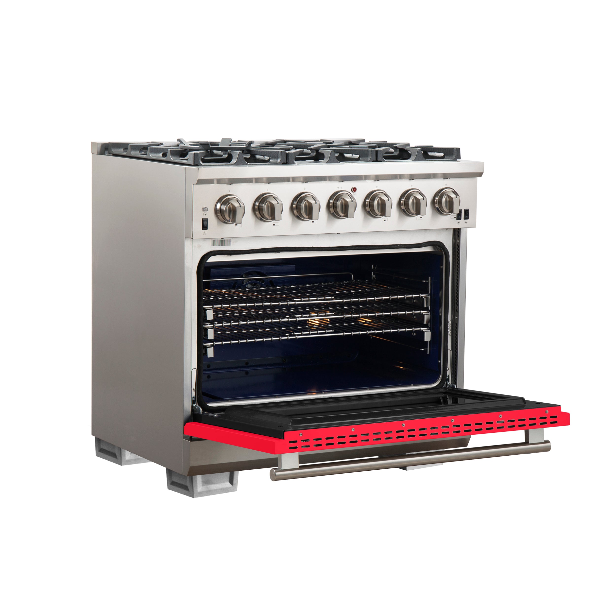 Forno Capriasca 36 In. 5.36 cu. ft. 6-burner Red Gas Range with Brass Burners 5.36 cu. ft. | FFSGS6260-36RED