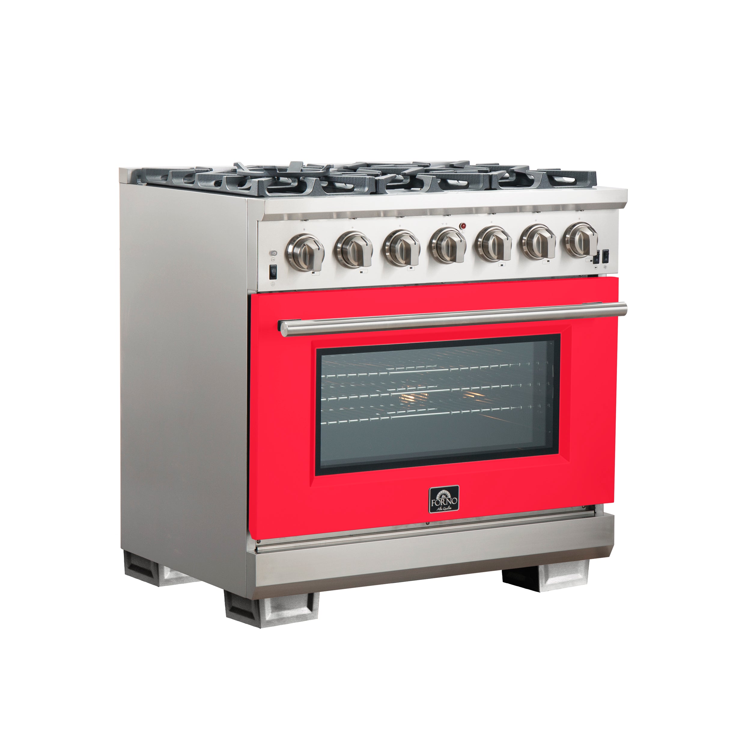 Forno Capriasca 36 In. 5.36 cu. ft. 6-burner Red Gas Range with Brass Burners 5.36 cu. ft. | FFSGS6260-36RED