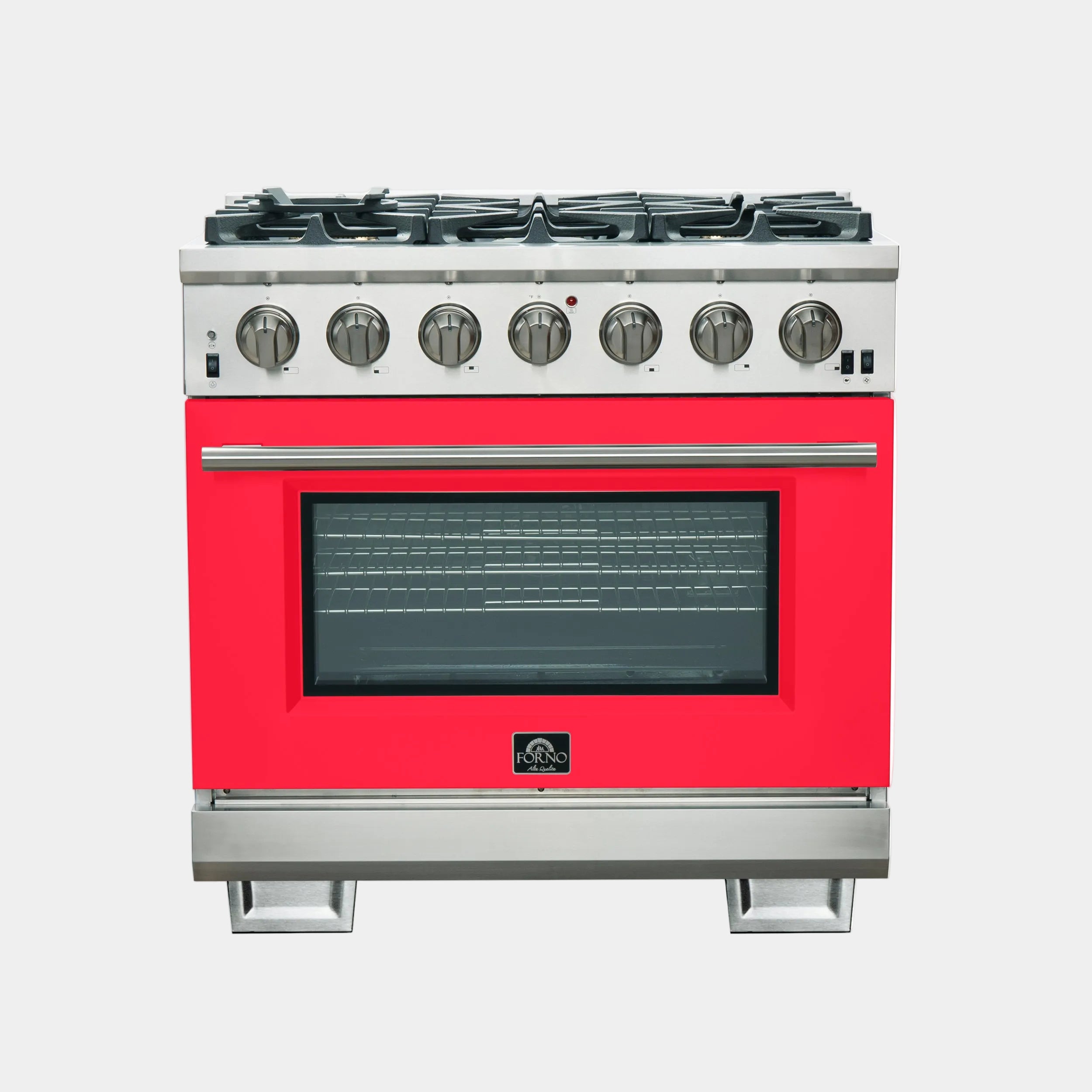 Forno Capriasca 36 In. 5.36 cu. ft. 6-burner Red Gas Range with Brass Burners 5.36 cu. ft. | FFSGS6260-36RED