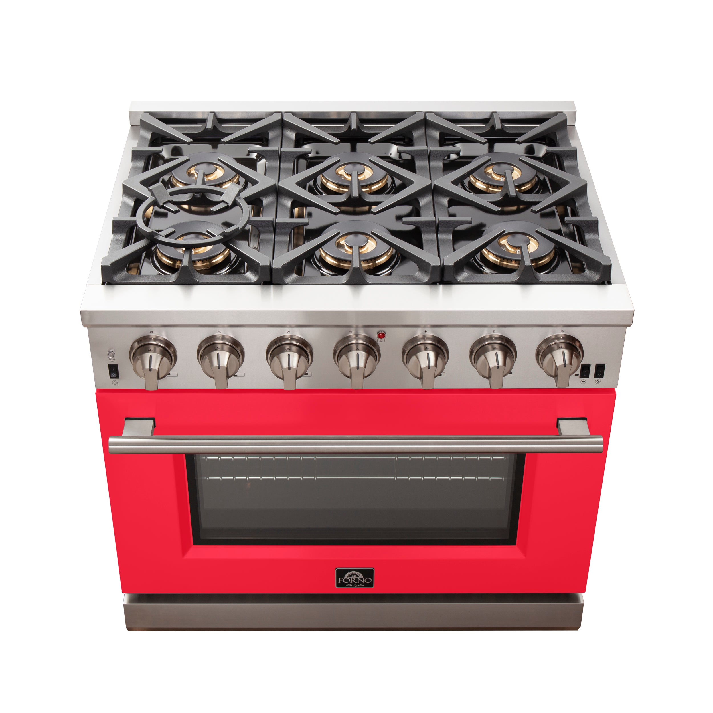 Forno Capriasca 36 In. 5.36 cu. ft. 6-burner Red Gas Range with Brass Burners 5.36 cu. ft. | FFSGS6260-36RED