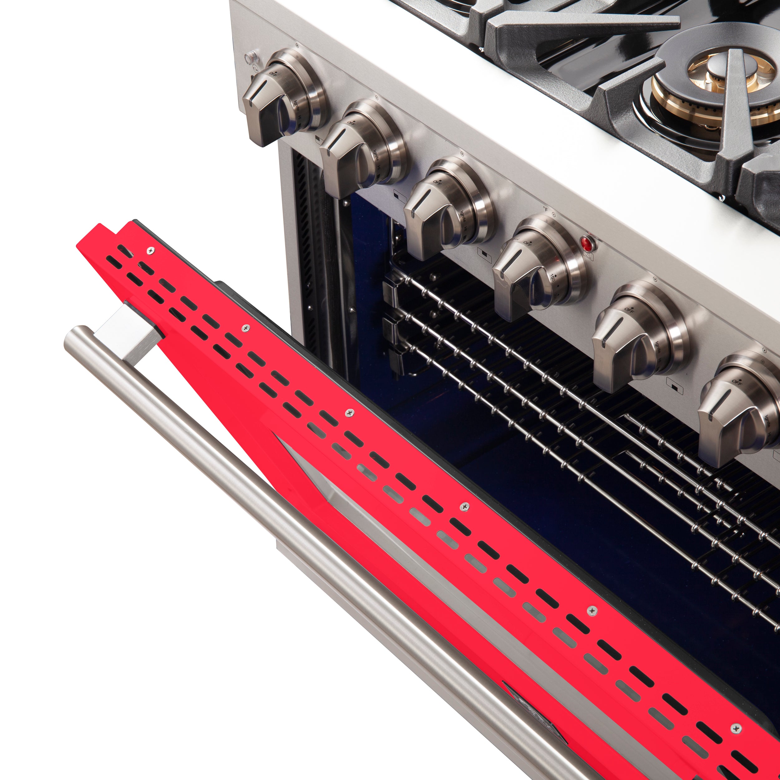 Forno Capriasca 36 In. 5.36 cu. ft. 6-burner Red Gas Range with Brass Burners 5.36 cu. ft. | FFSGS6260-36RED