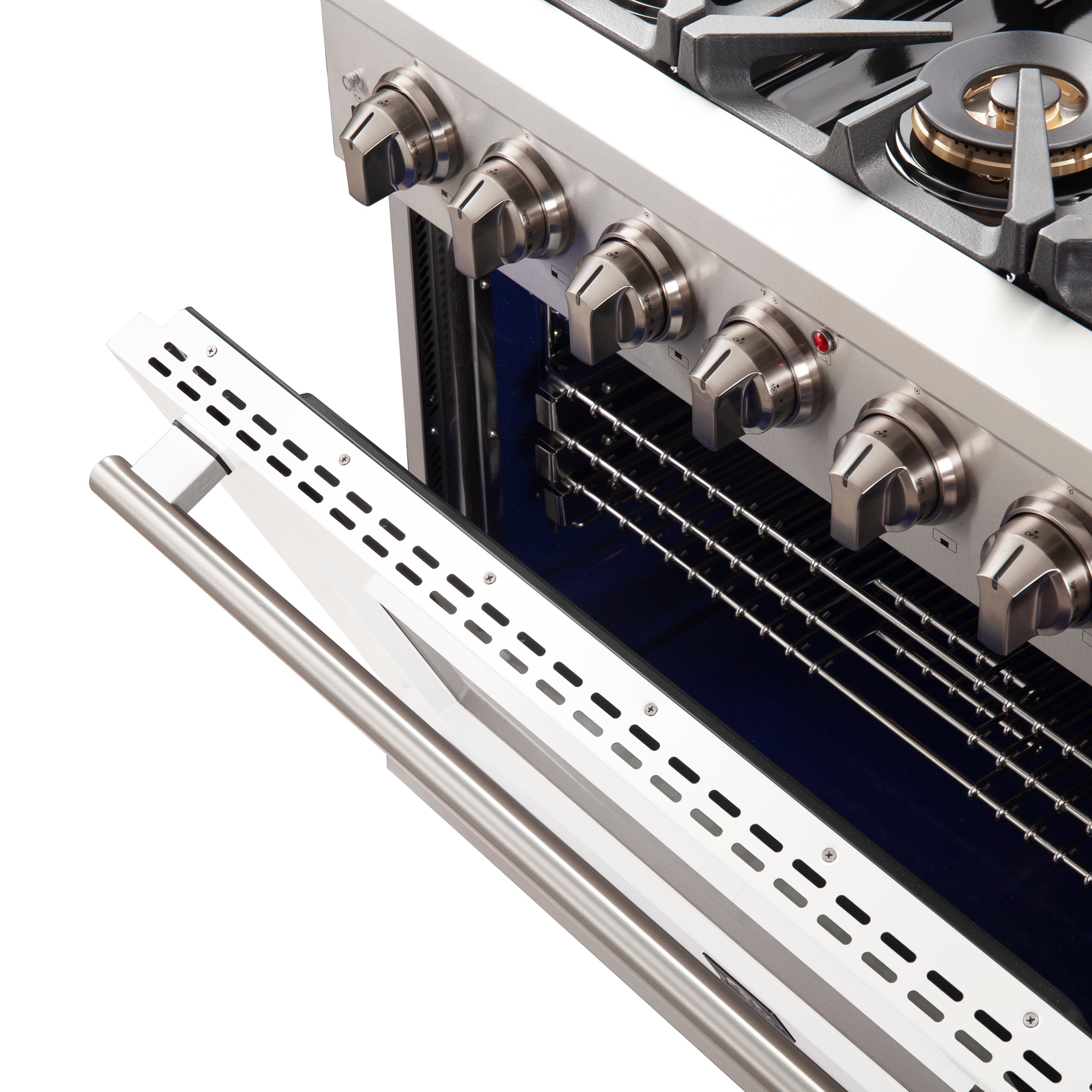 Forno Capriasca 36 In. 5.36 cu. ft. 6-burner White Gas Range with Brass Burners | FFSGS6260-36WHT