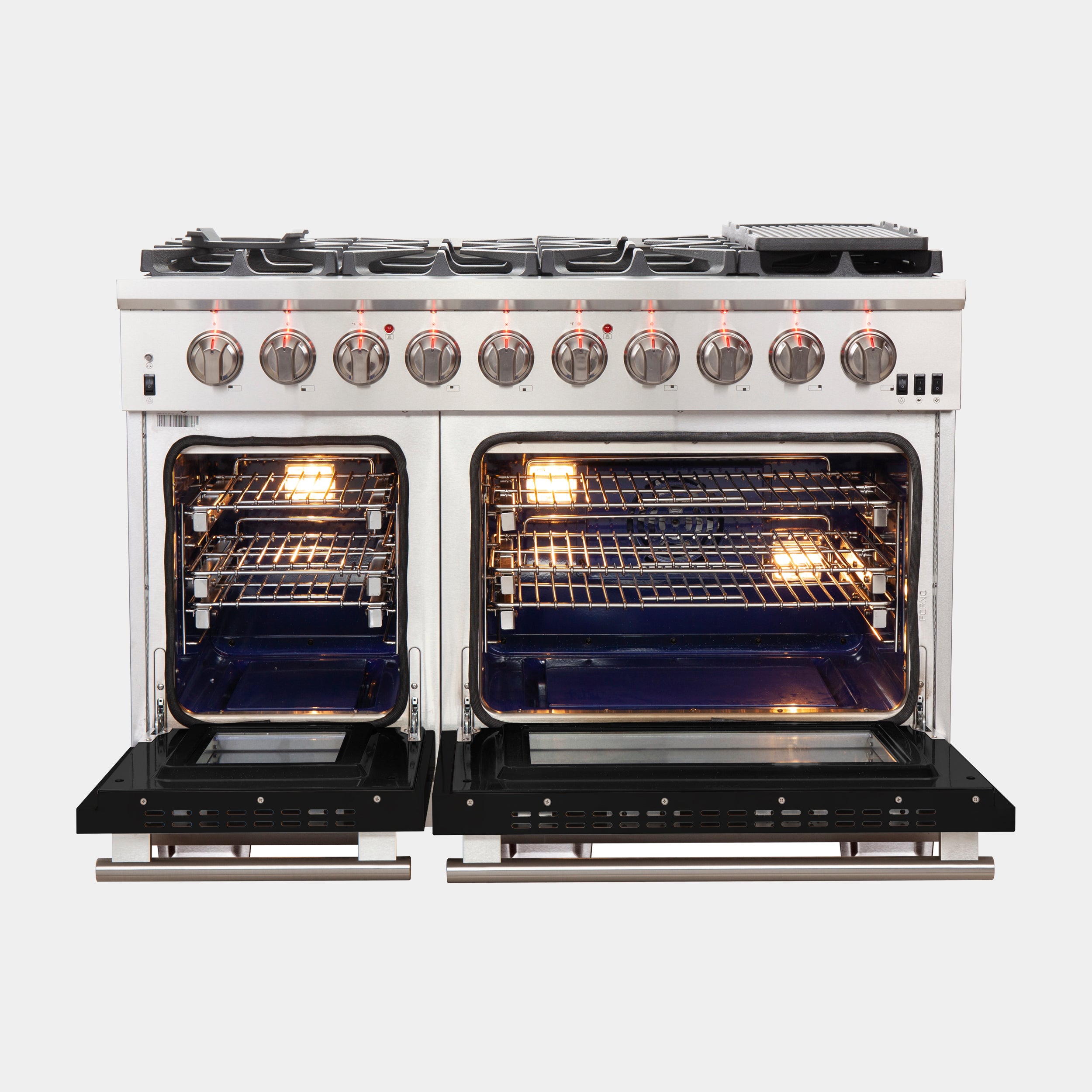 Forno Capriasca 48 in. 6.58 cu. ft. 8-burner Black Gas Range with Brass Burners | FFSGS6260-48BLK