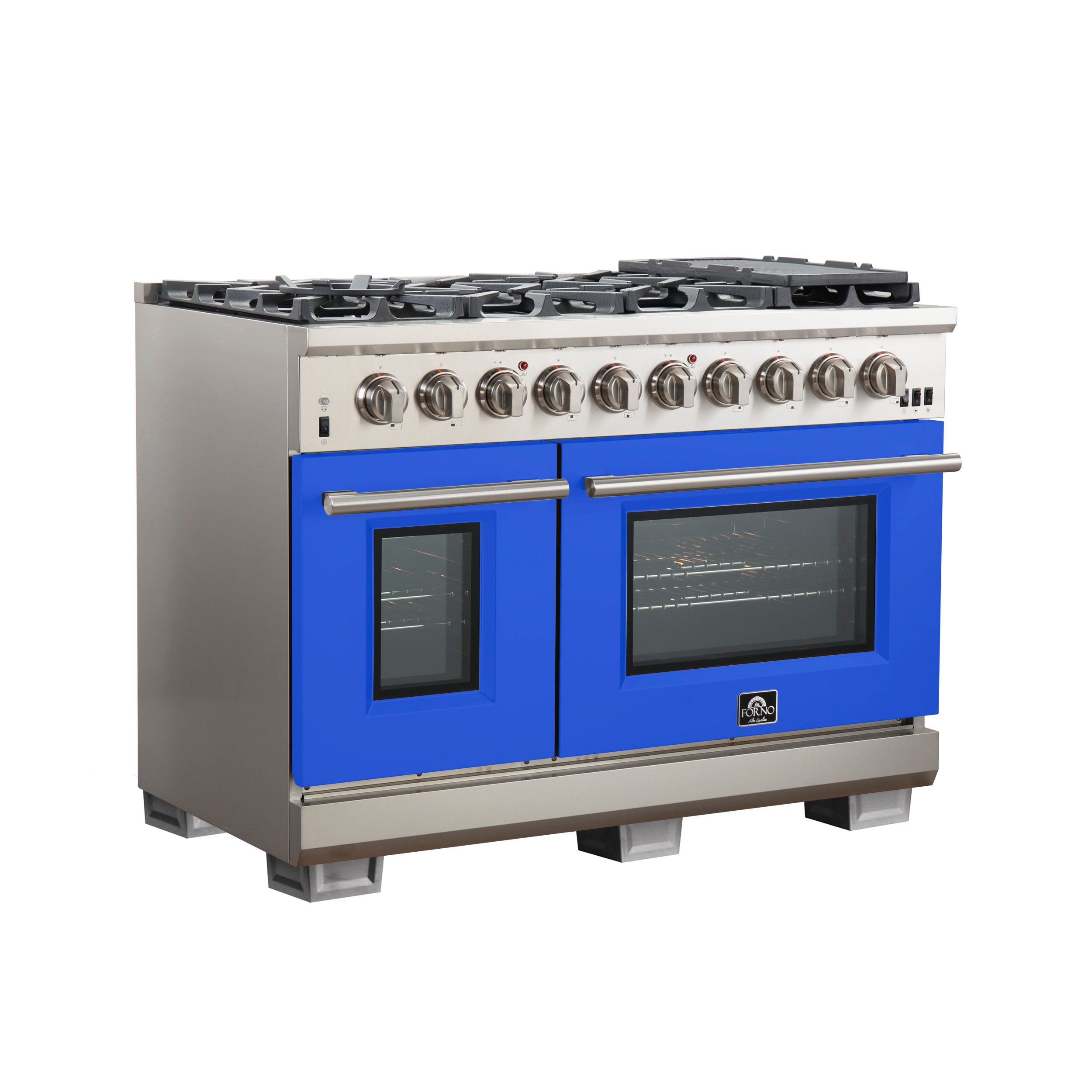 Forno Capriasca 48 in. 6.58 cu. ft. 8-burner Blue Gas Range with Brass Burners | FFSGS6260-48BLU