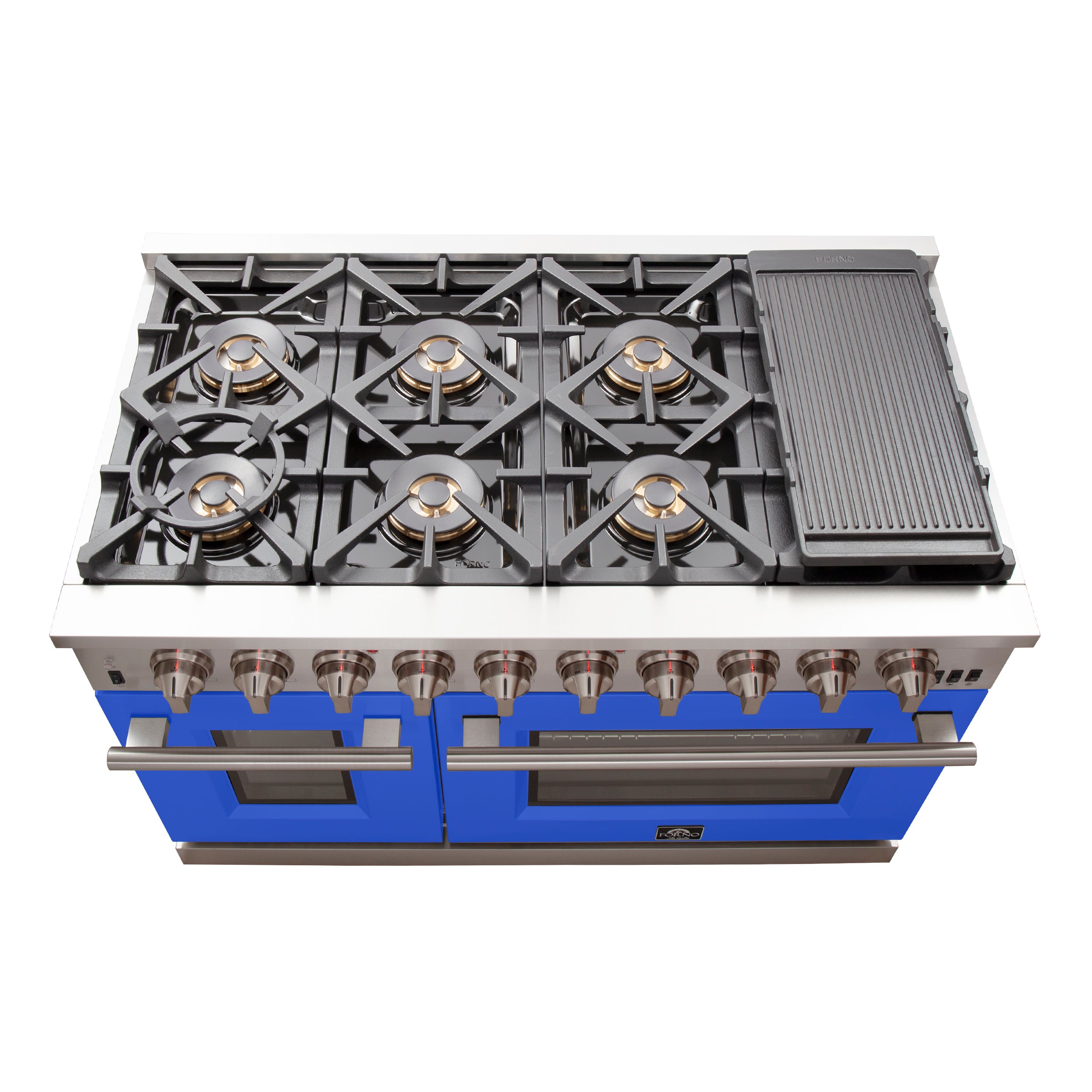 Forno Capriasca 48 in. 6.58 cu. ft. 8-burner Blue Gas Range with Brass Burners | FFSGS6260-48BLU