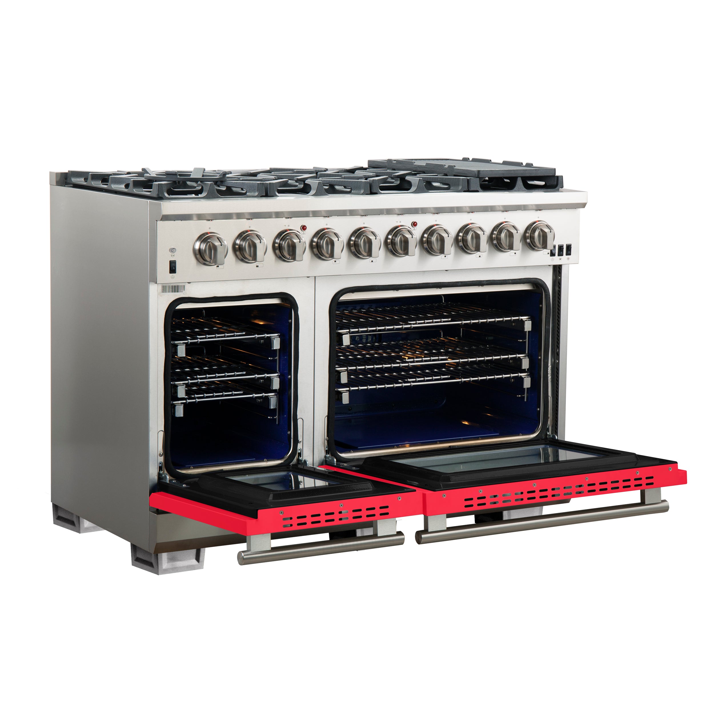 Forno Capriasca 48 in. 6.58 cu. ft. 8-burner Red Gas Range with Brass Burners | FFSGS6260-48RED