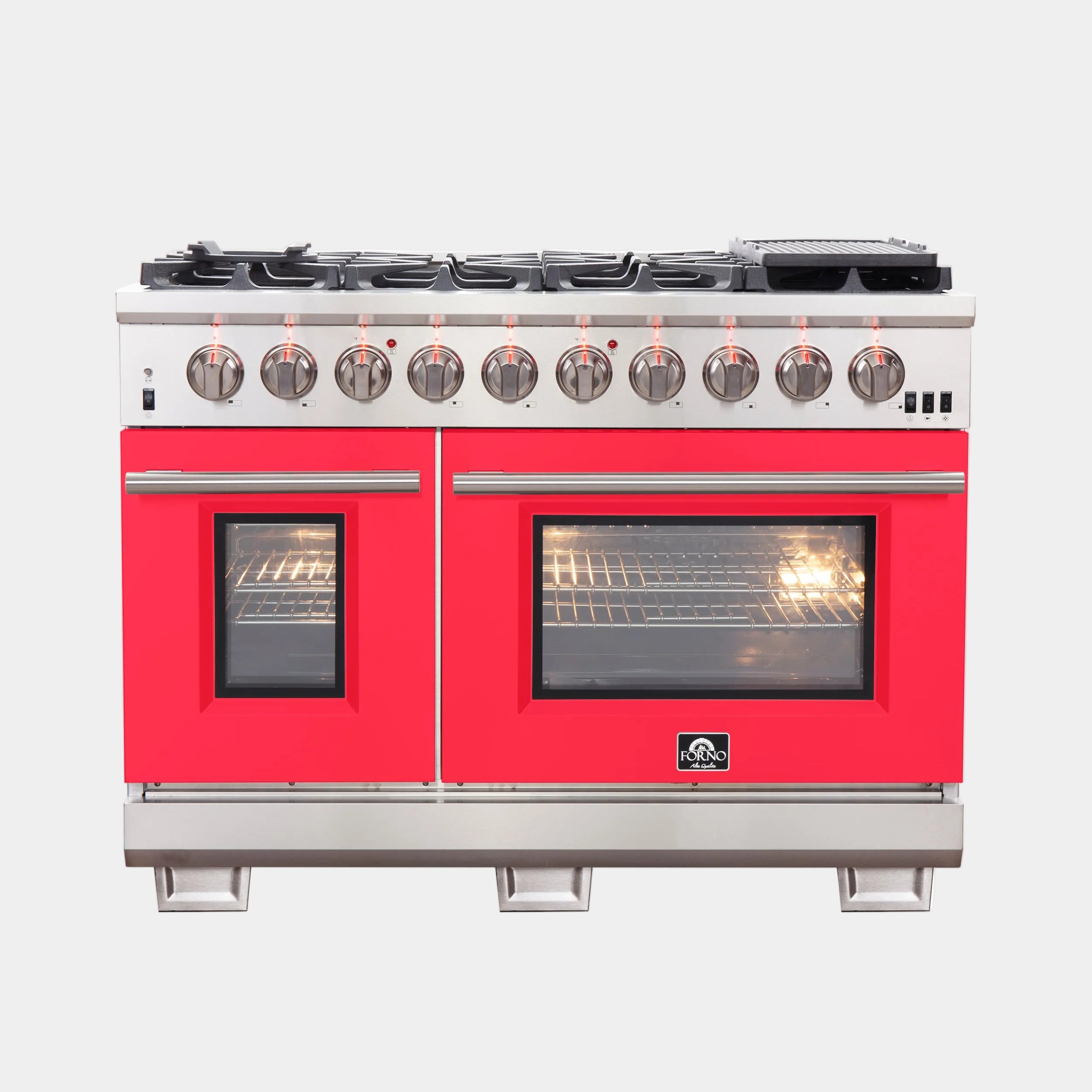 Forno Capriasca 48 in. 6.58 cu. ft. 8-burner Red Gas Range with Brass Burners | FFSGS6260-48RED