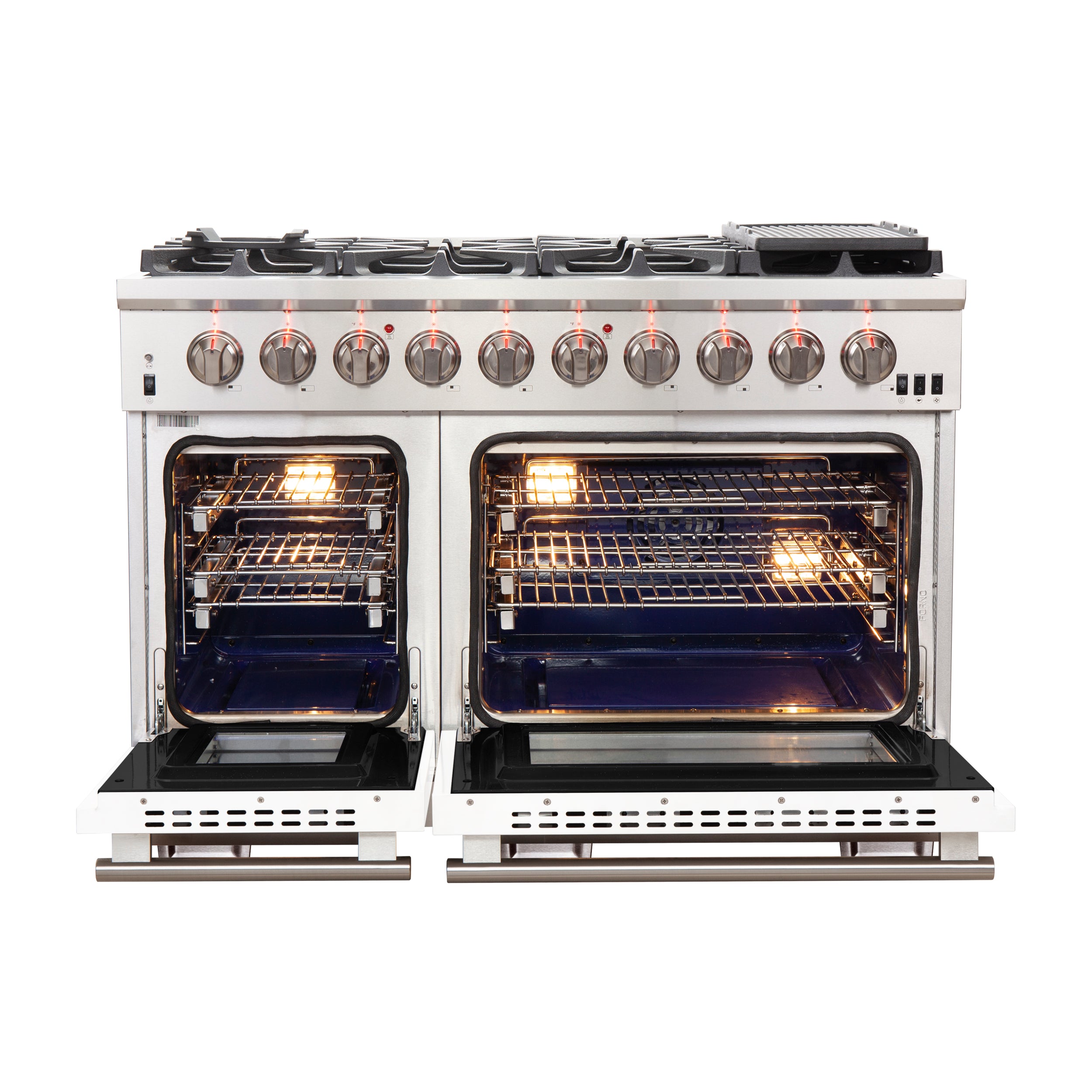 Forno Capriasca 48 in. 6.58 cu. ft. 8-burner White Gas Range with Brass Burners | FFSGS6260-48WHT