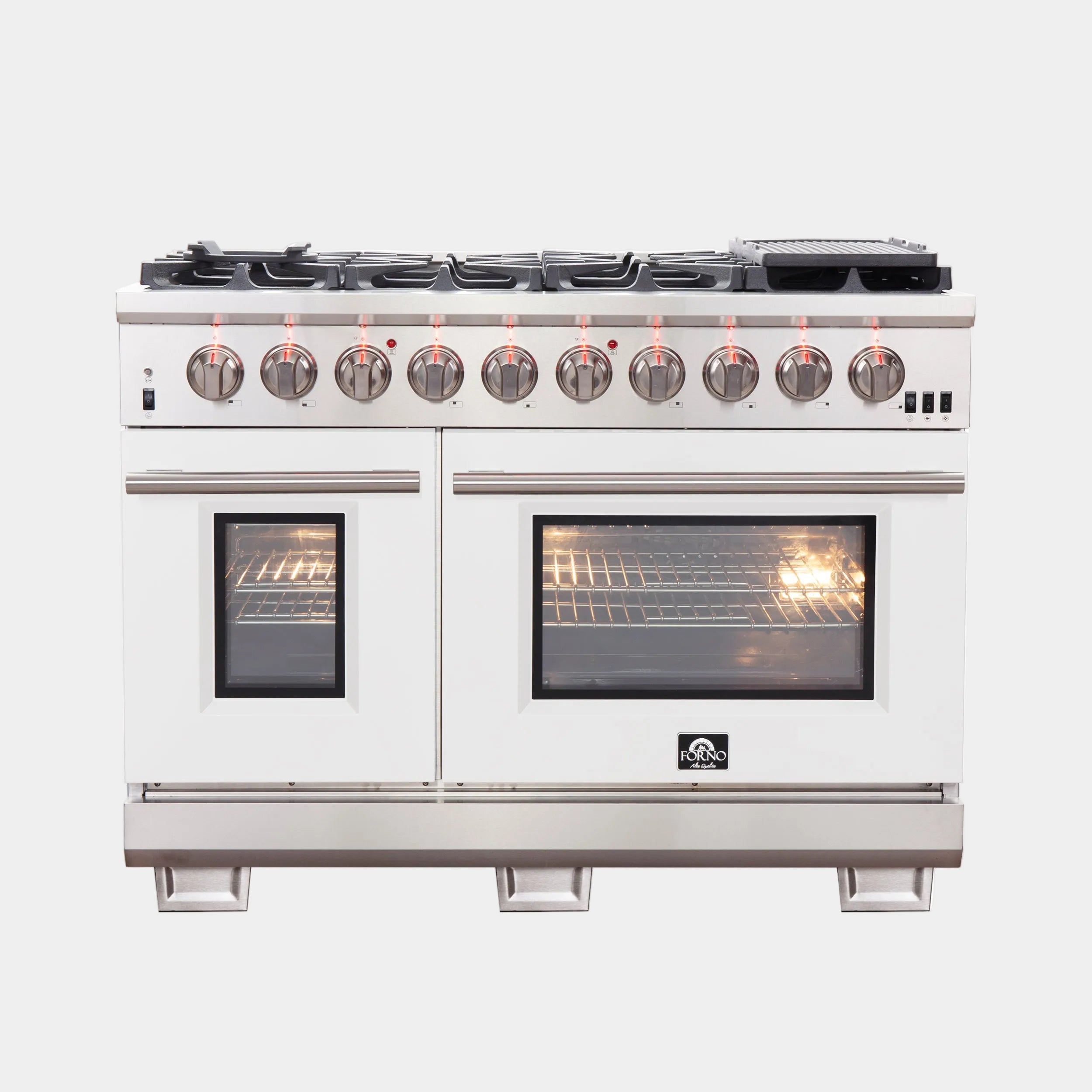 Forno Capriasca 48 in. 6.58 cu. ft. 8-burner White Gas Range with Brass Burners | FFSGS6260-48WHT